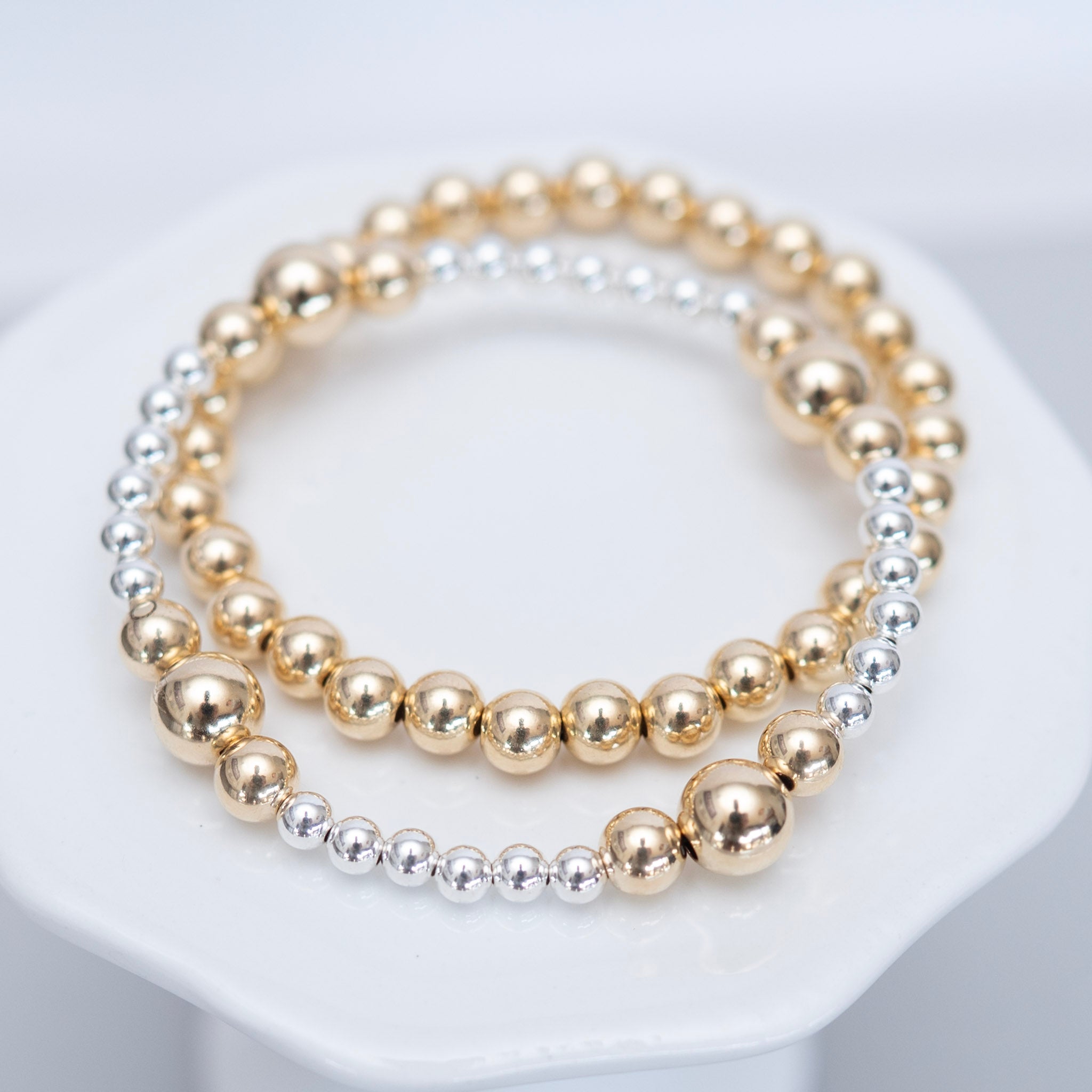 6mm Beaded Lux & 4mm/8mm Mixed Metal Station Bracelet Set