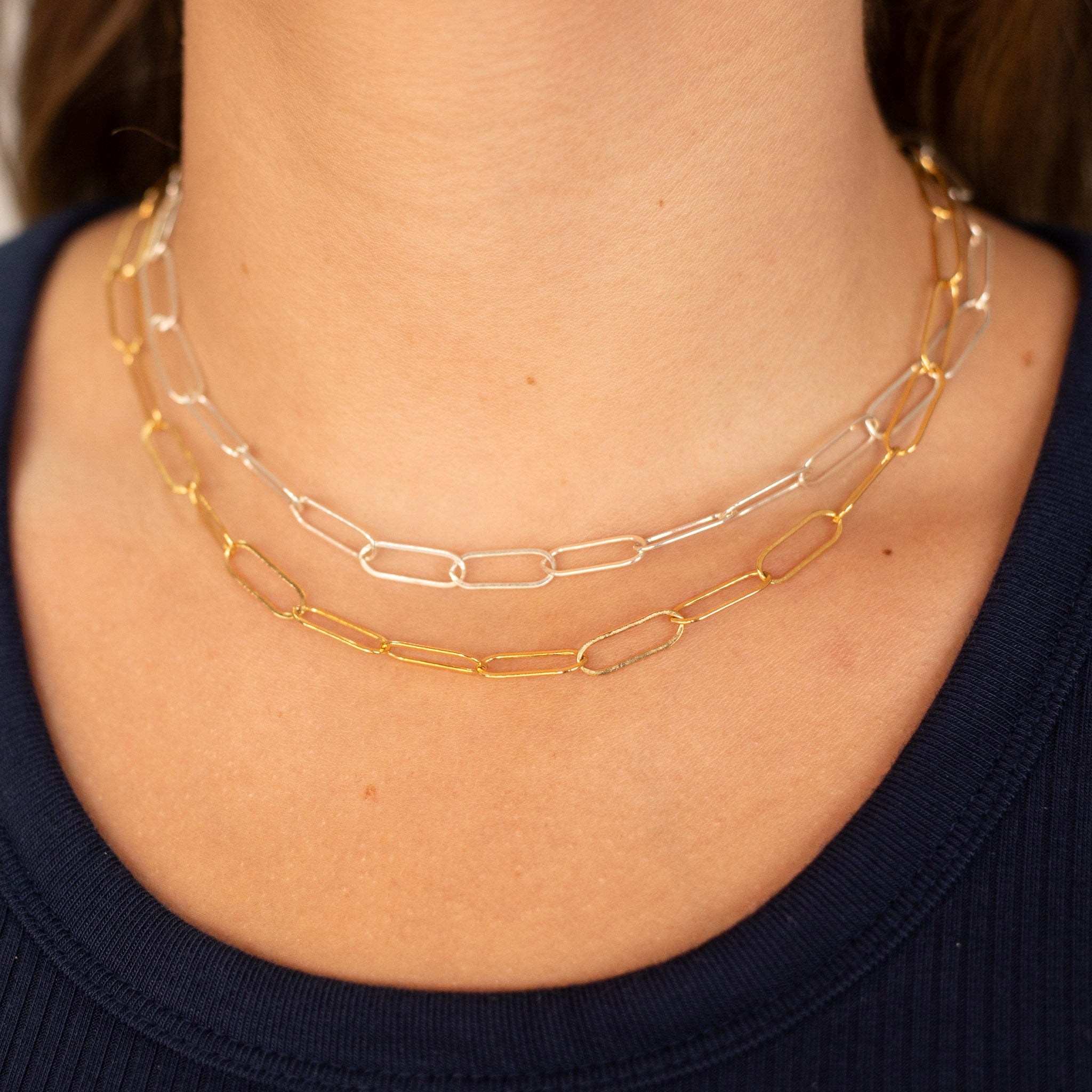 14k Gold Filled & Sterling Silver Extra Large Paperclip Chain Layering Set - Jewel Ya