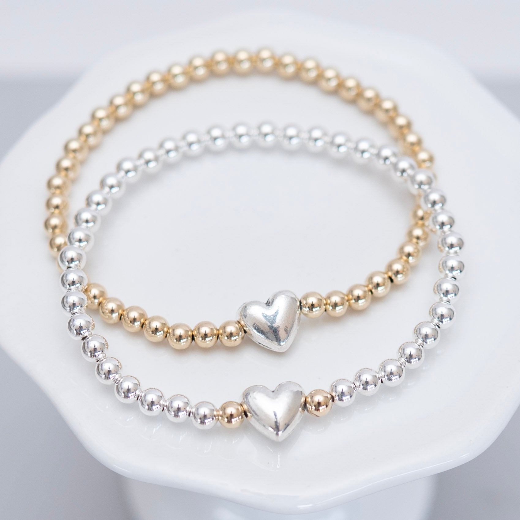 4mm Beaded Lux Puffy Heart Bracelet - Jewel Ya