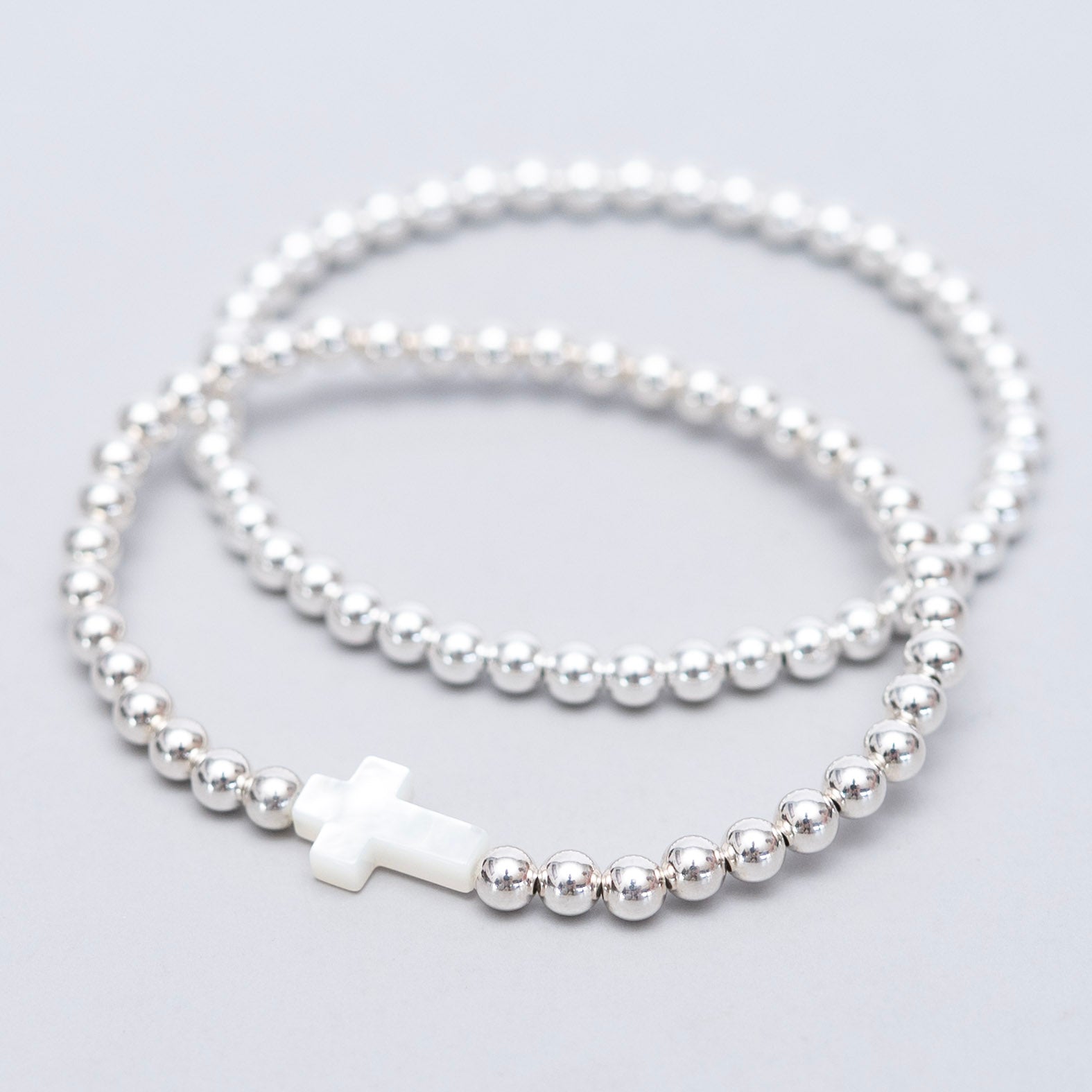 4mm Mother of Pearl Cross Beaded Lux Bracelet Set
