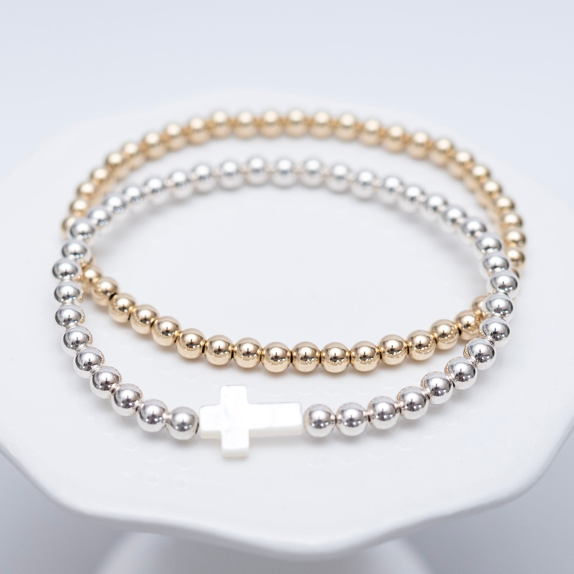 4mm Mother of Pearl Cross Beaded Lux Bracelet Set