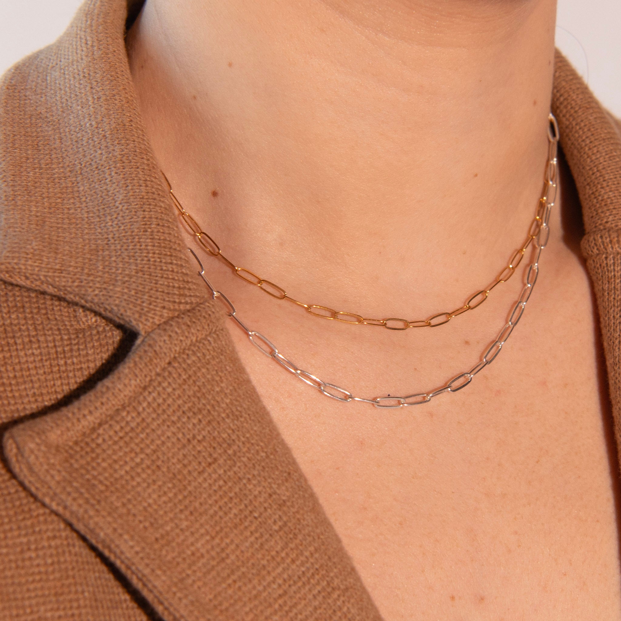 14k Gold Filled & Sterling Silver Medium Paperclip Chain Layering Set - Jewel Ya