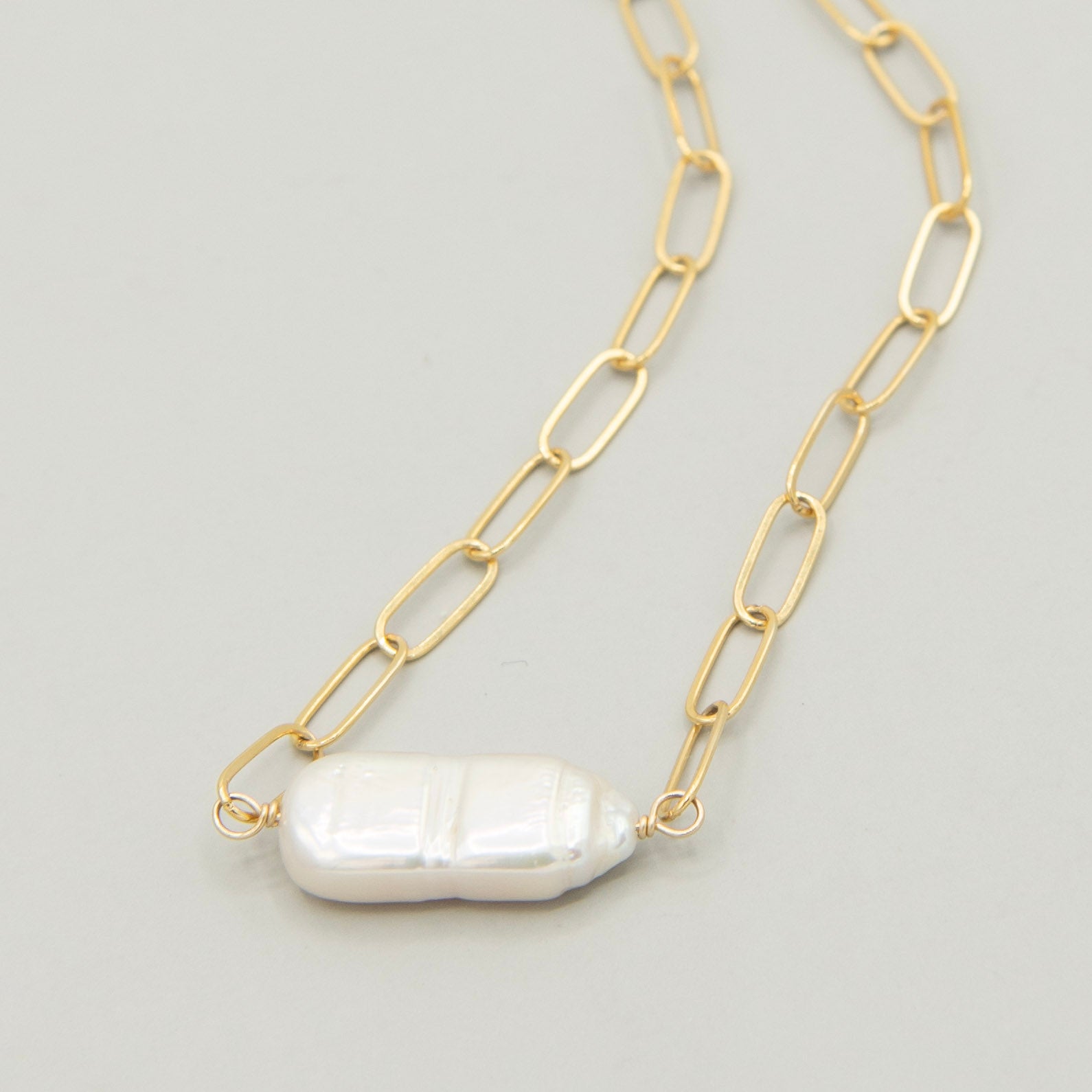 Extra Large Paperclip & Freshwater Pearl Necklace - Jewel Ya