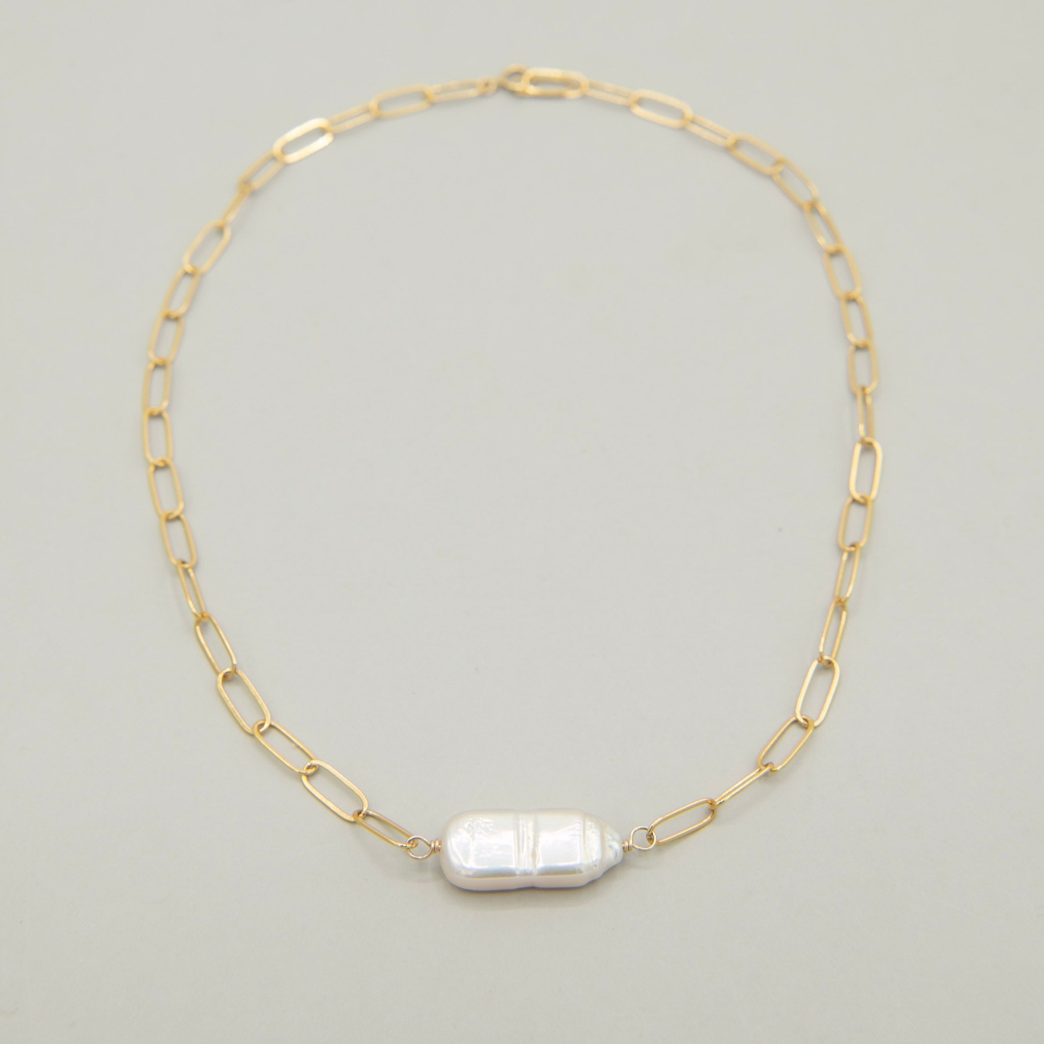 Extra Large Paperclip & Freshwater Pearl Necklace - Jewel Ya