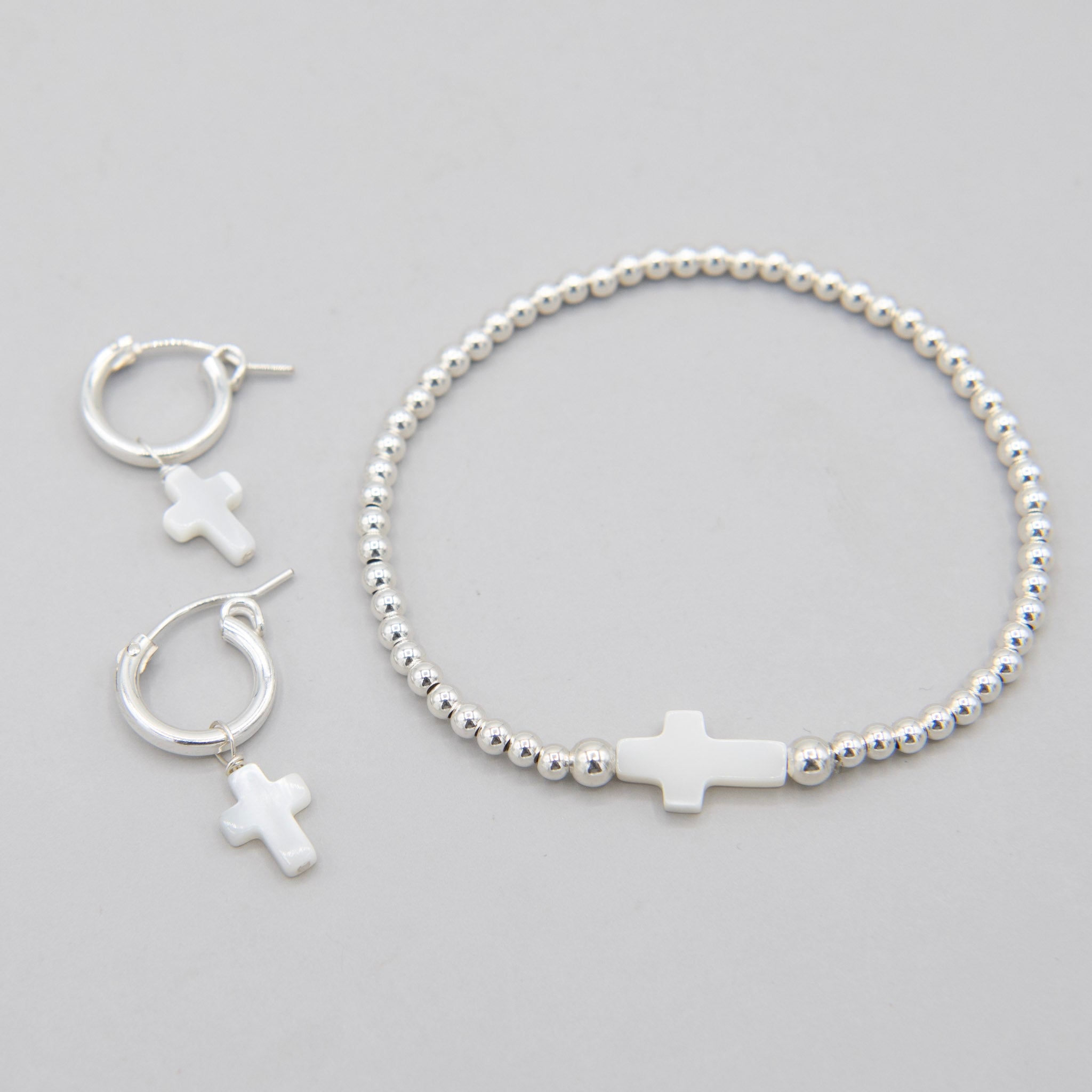 Beaded Lux Cross Bracelet & Tube Hoop Set - Jewel Ya