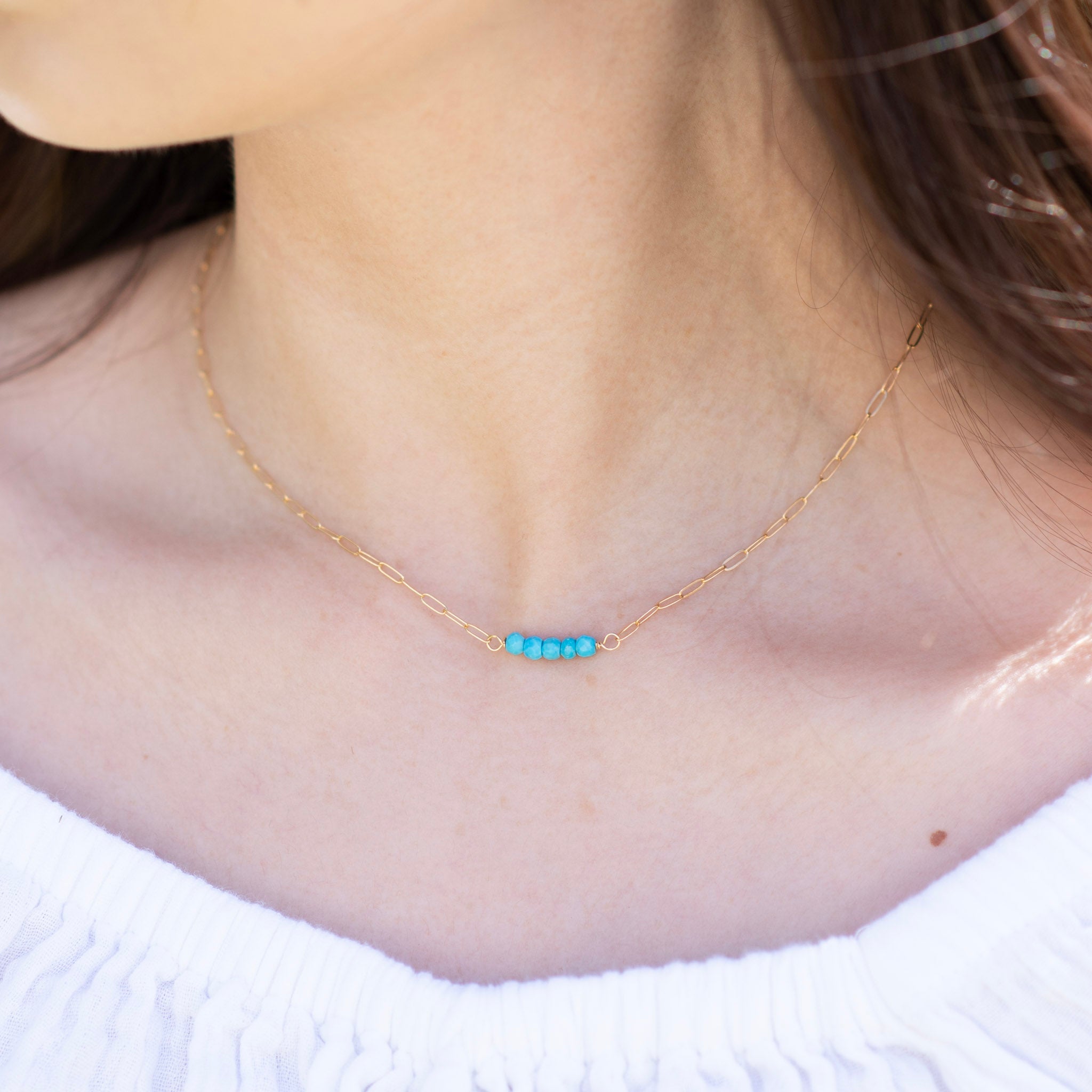 December Turquoise Birthstone Paper Clip Necklace - Jewel Ya