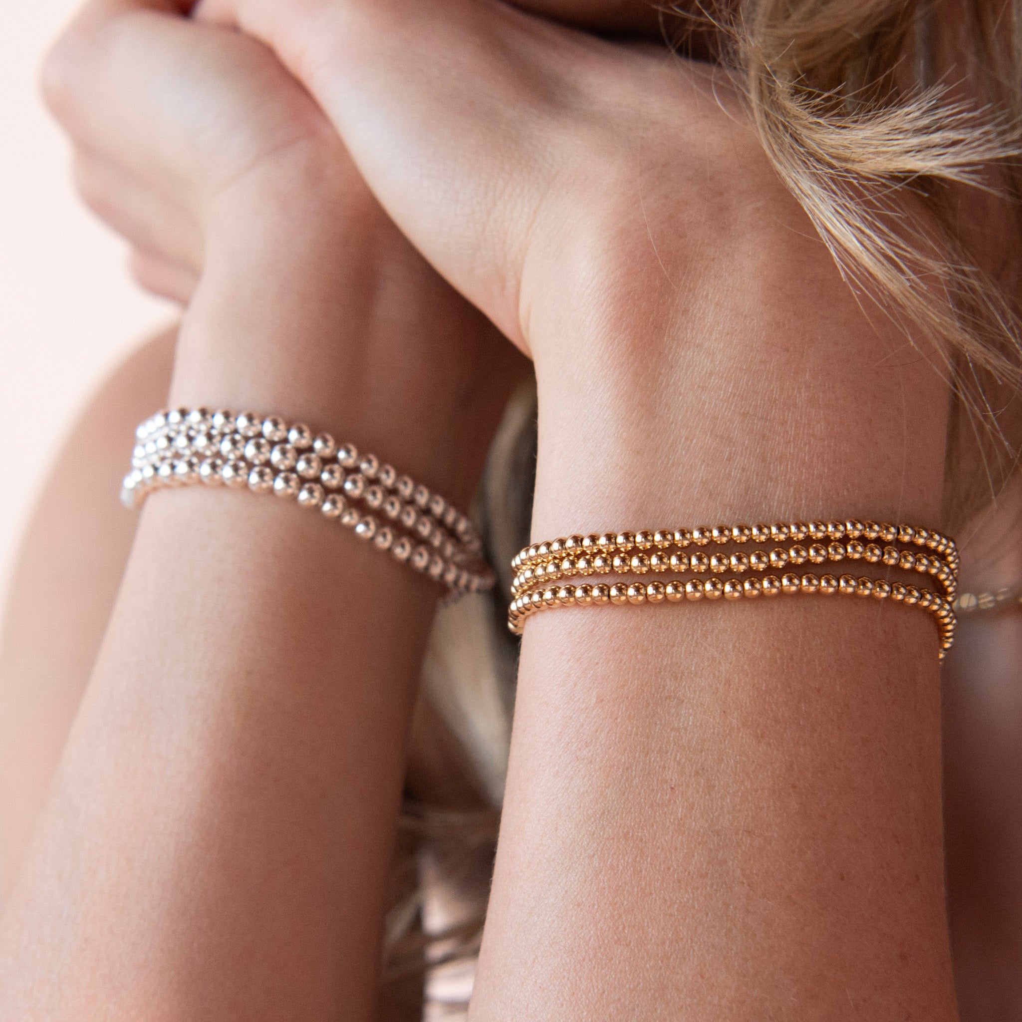 3mm Sterling Silver Beaded Lux Bracelet Trio Set - Jewel Ya