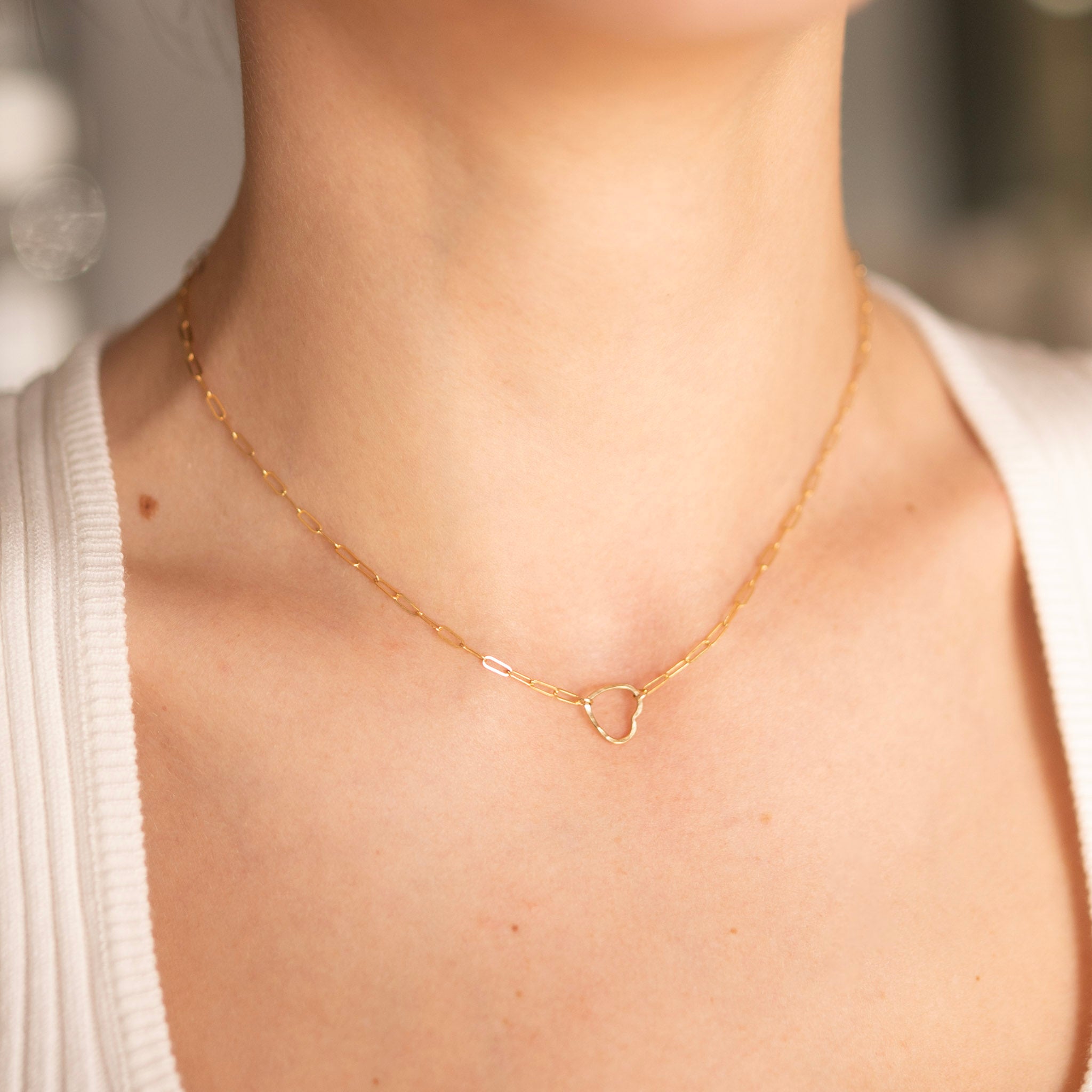 Delicate 14k Gold Filled Heart Paperclip Necklace