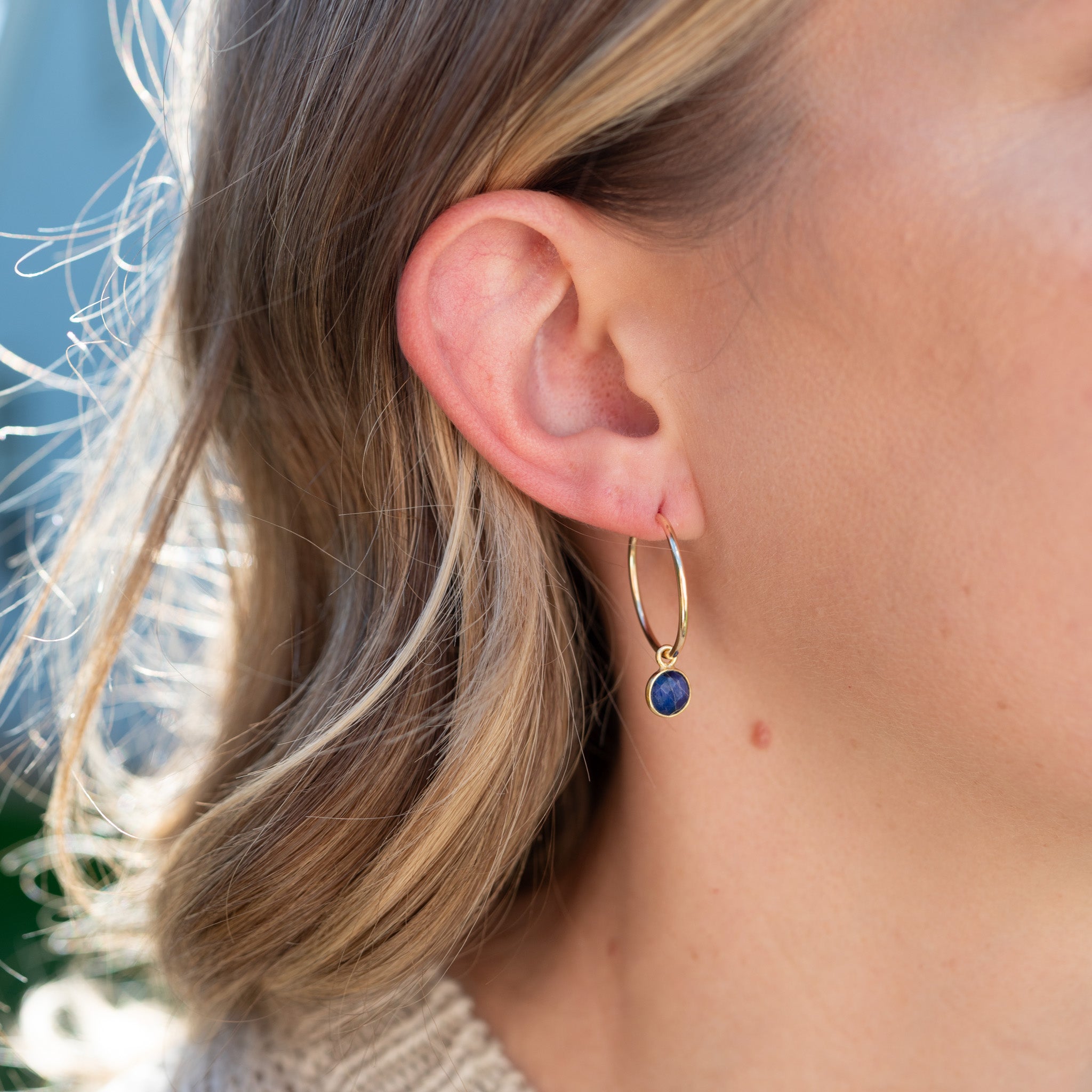 Petite Dyed Sapphire Hoop Drops - Jewel Ya