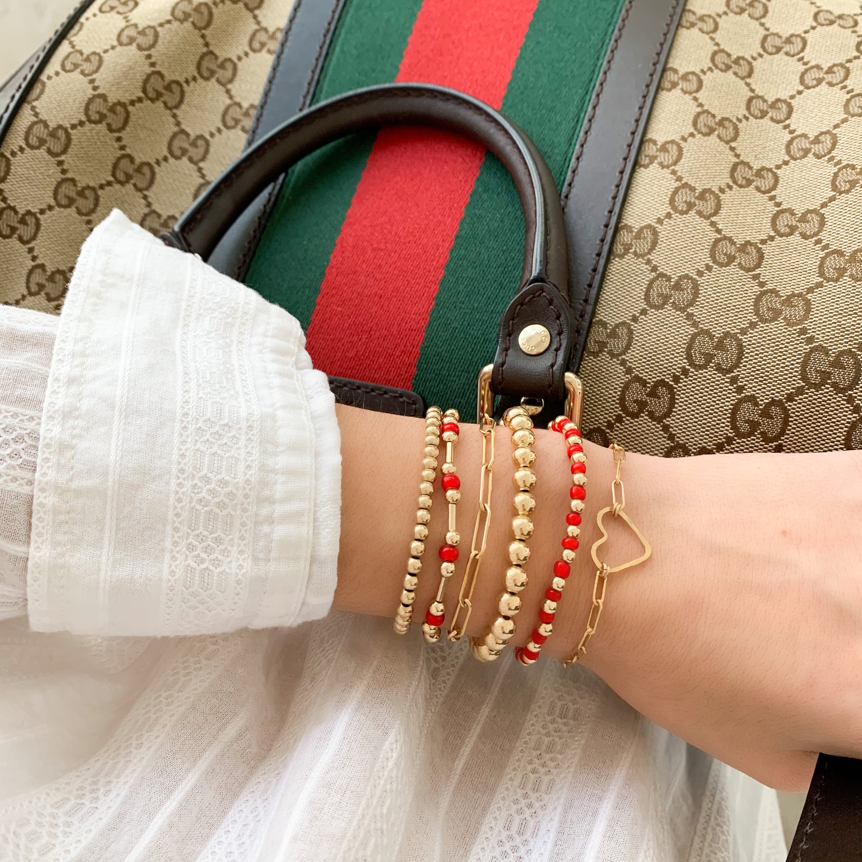 14k Gold Filled Paperclip Heart Link Bracelet - Jewel Ya