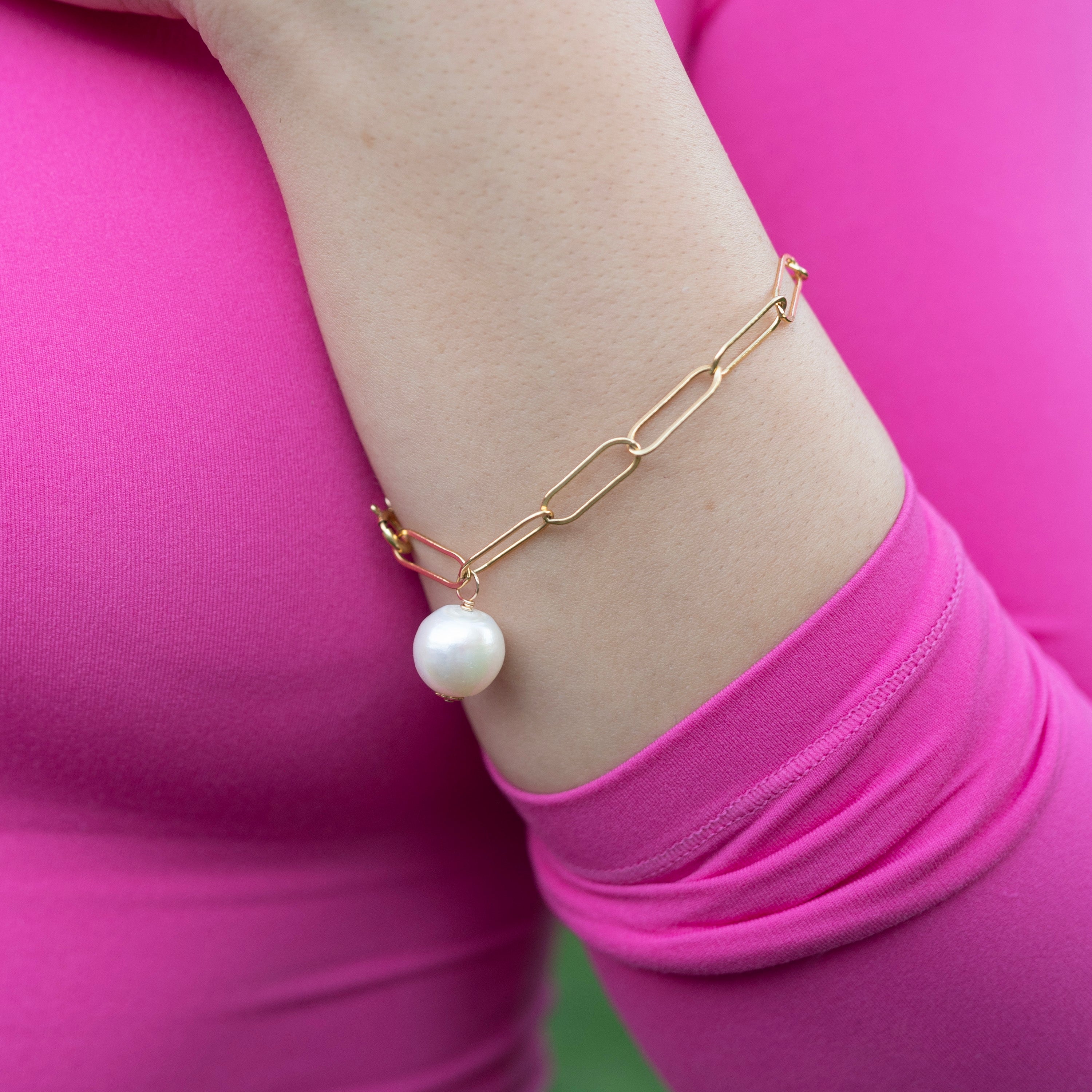 Paperclip & Freshwater Pearl Charm Bracelet - Jewel Ya