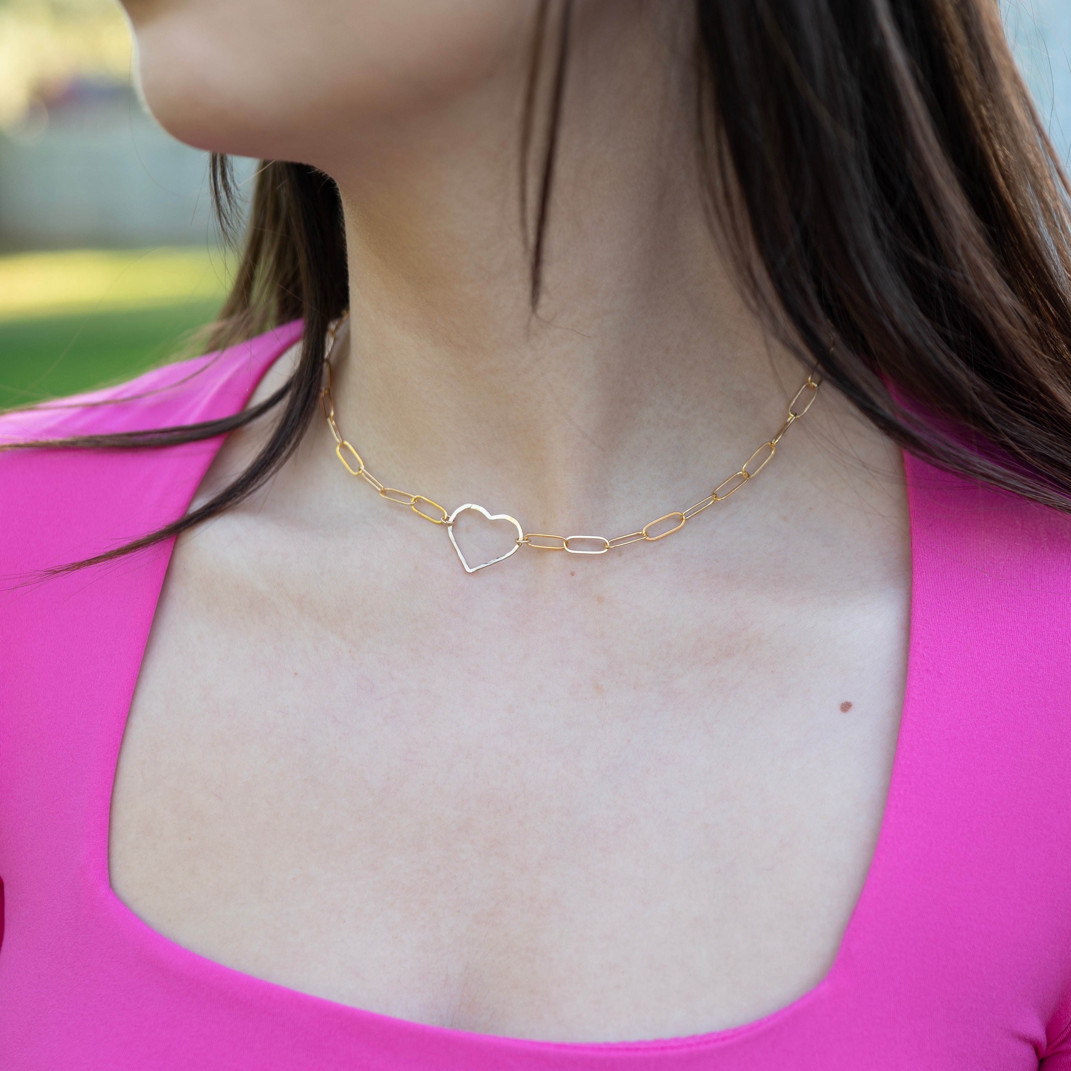 14k Gold Filled Extra Large Paper Clip Heart Necklace - Jewel Ya