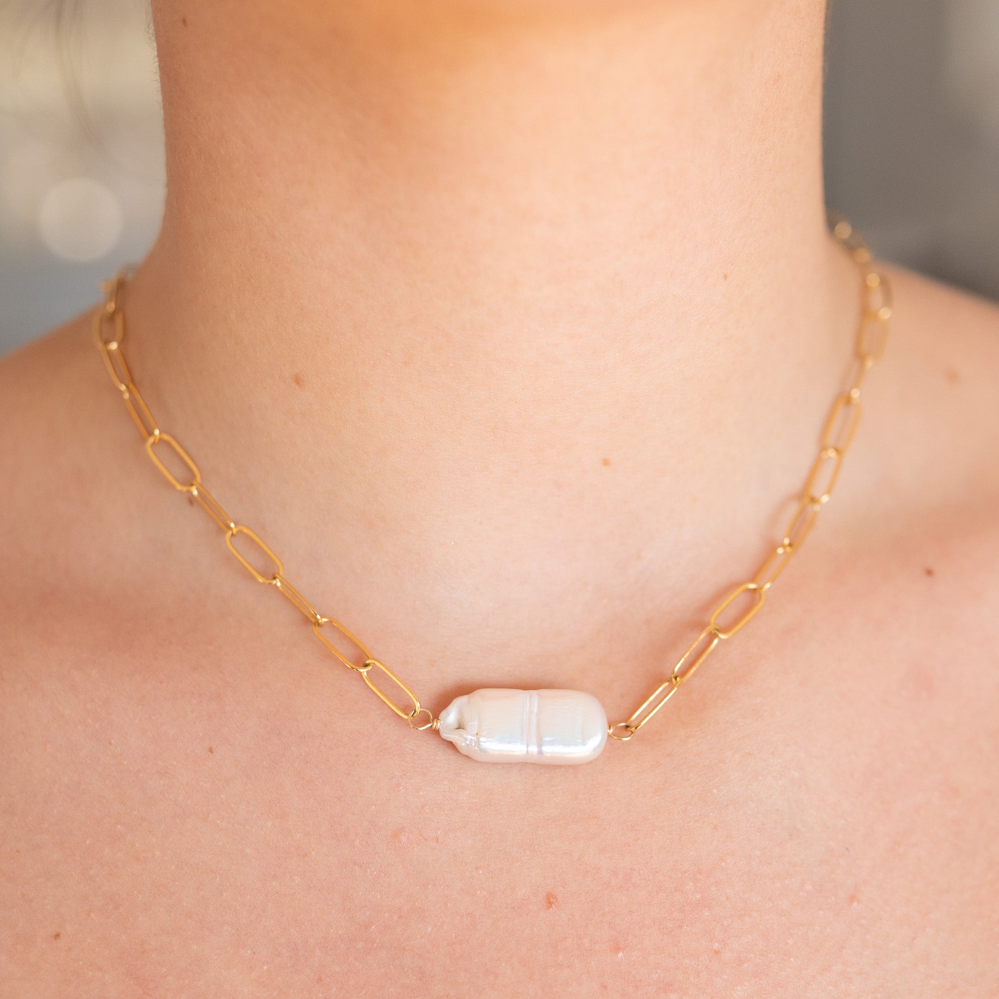 Extra Large Paperclip & Freshwater Pearl Necklace - Jewel Ya