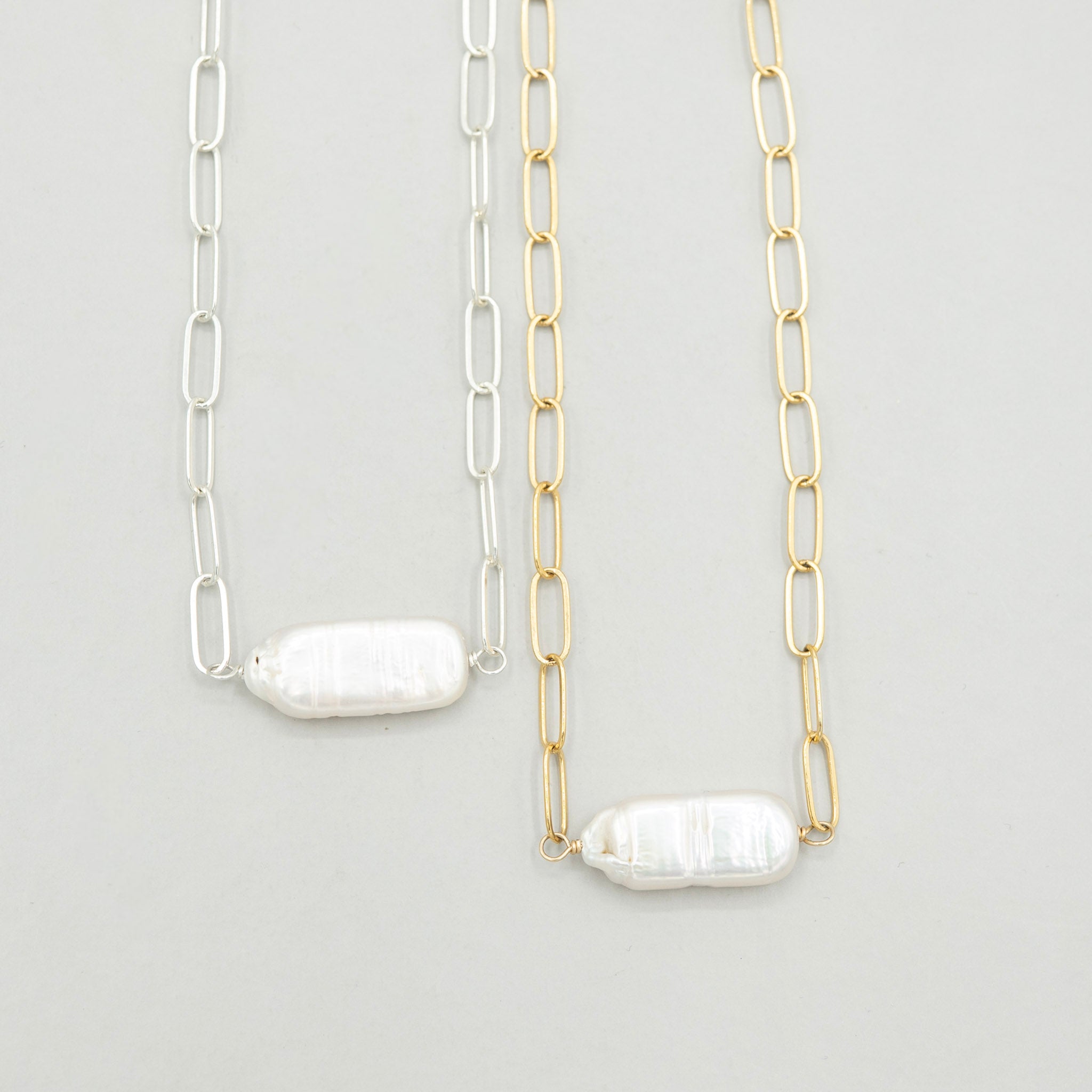 Extra Large Paperclip & Freshwater Pearl Necklace - Jewel Ya