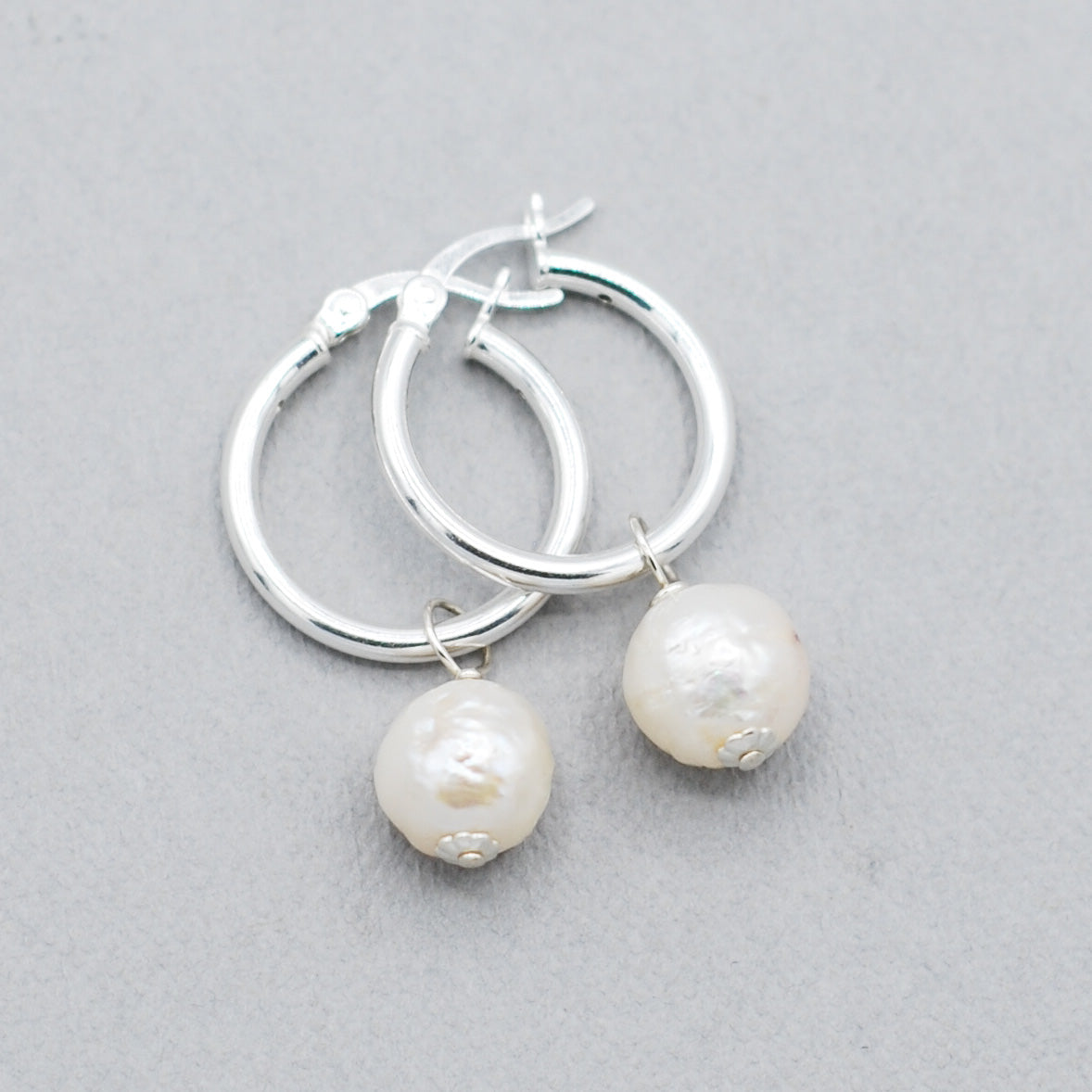 14k Gold Filled Tube Hoops & Freshwater Pearl Drops - Jewel Ya