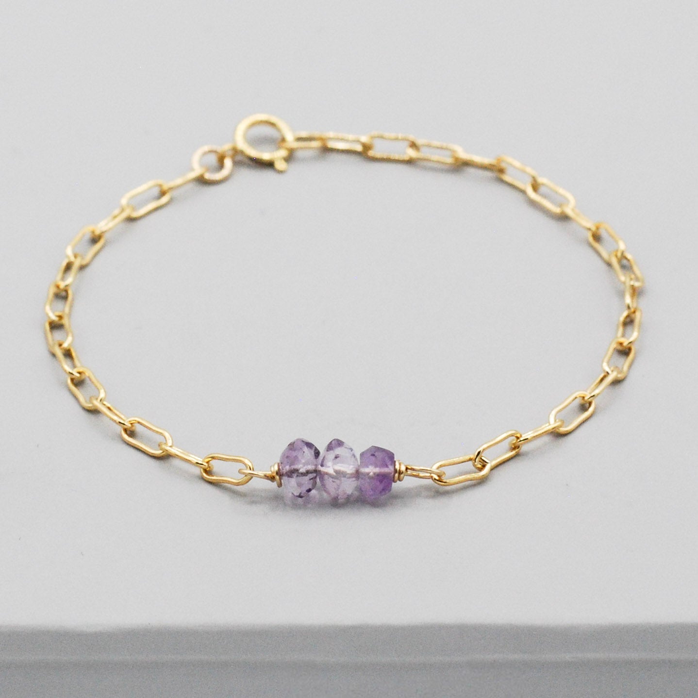 February Amethyst Paper Clip Chain Bracelet - Jewel Ya