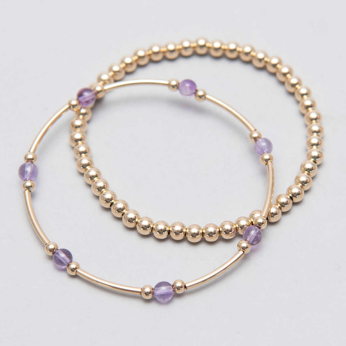 February Amethyst Beaded Lux Tube Bracelet - Jewel Ya