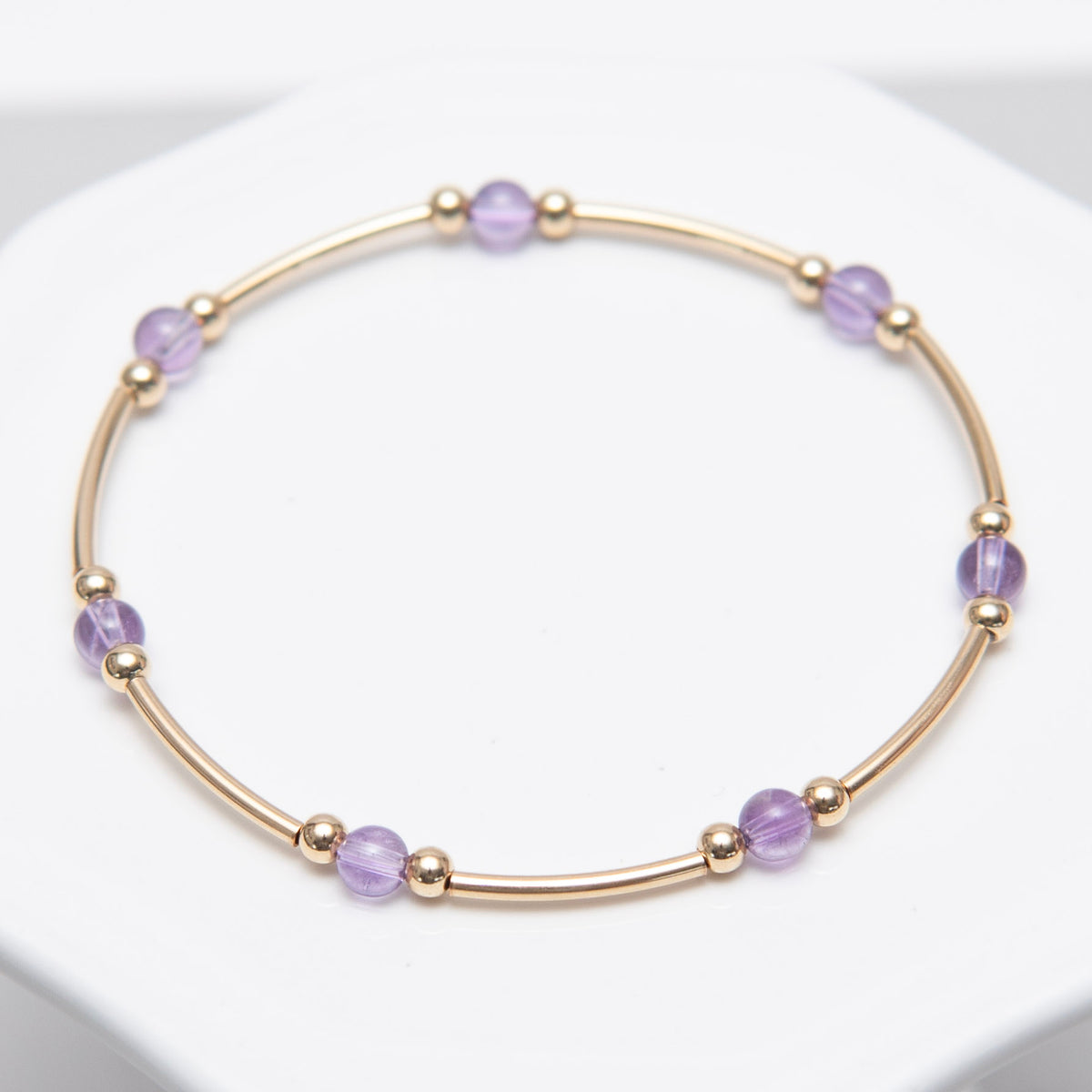 February Amethyst Beaded Lux Tube Bracelet - Jewel Ya