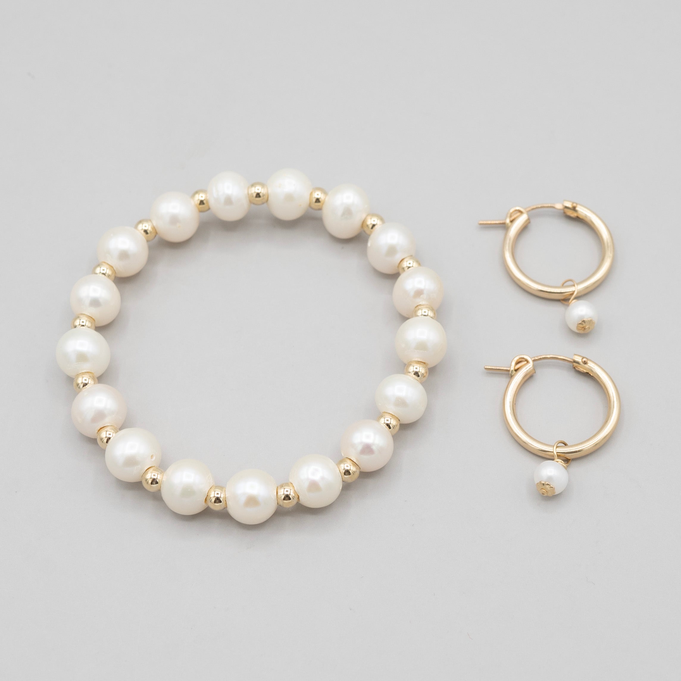 Freshwater Pearl Bracelet & Tube Hoop Set - Jewel Ya