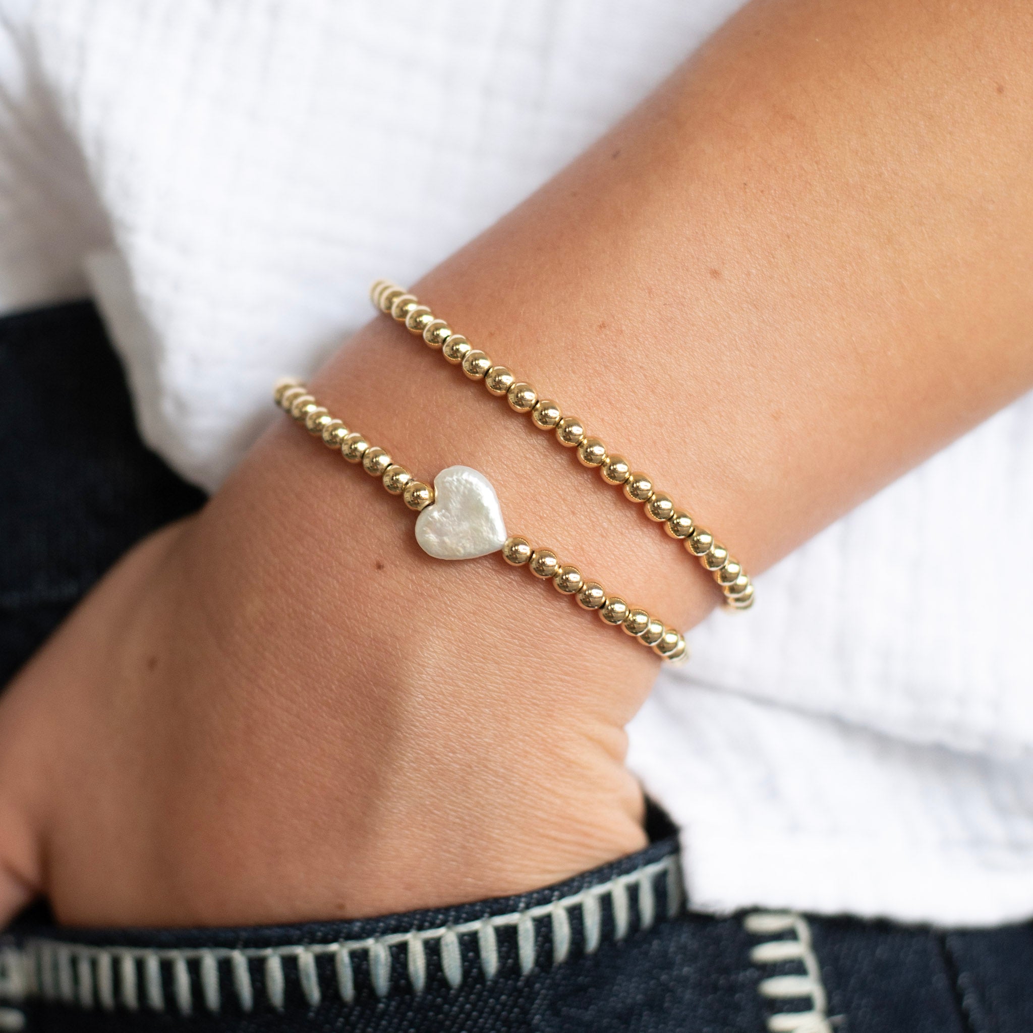 Freshwater Pearl Heart & Beaded Lux Bracelet Set - Jewel Ya