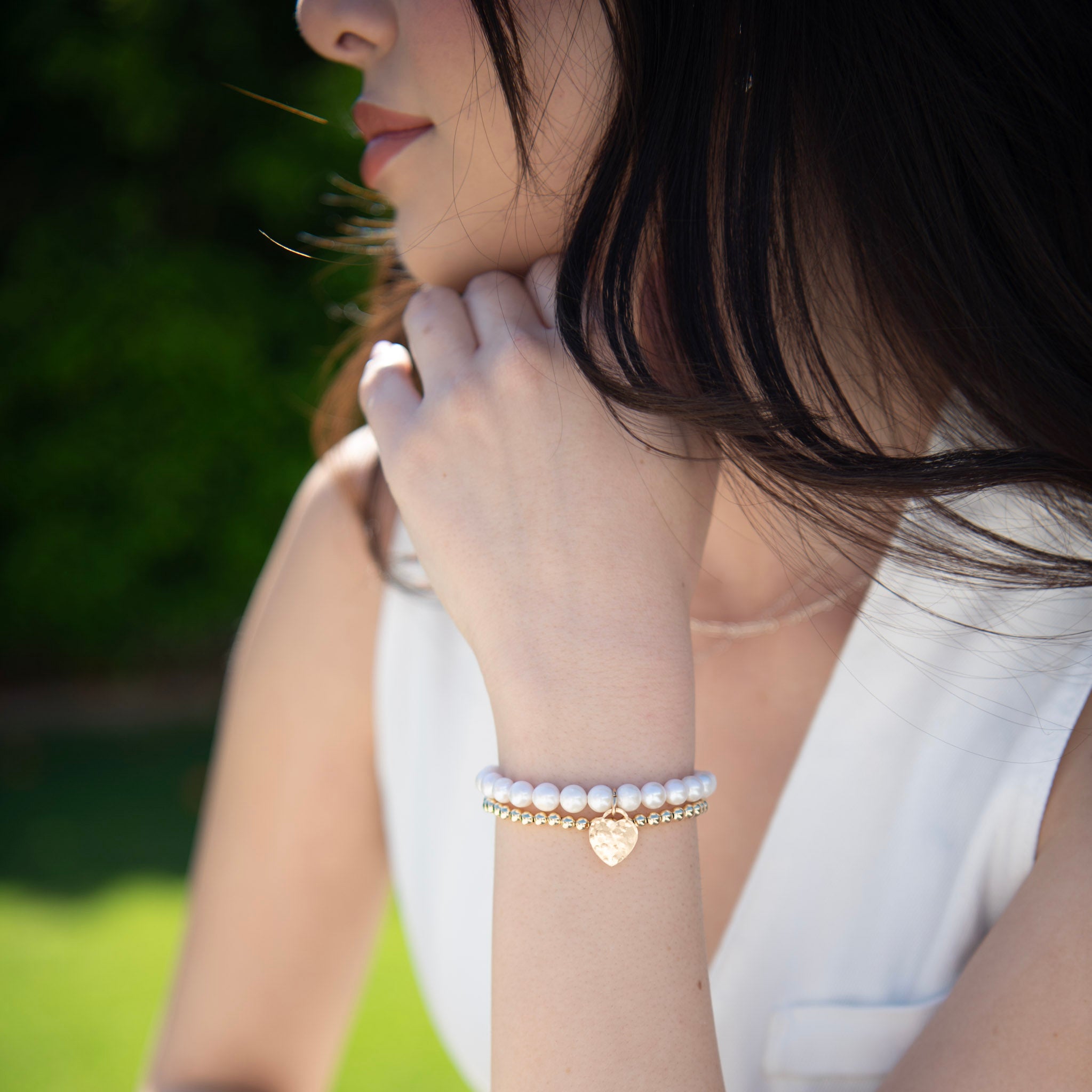 Freshwater Pearl & 14k Gold Filled Heart Bracelet Set - Jewel Ya