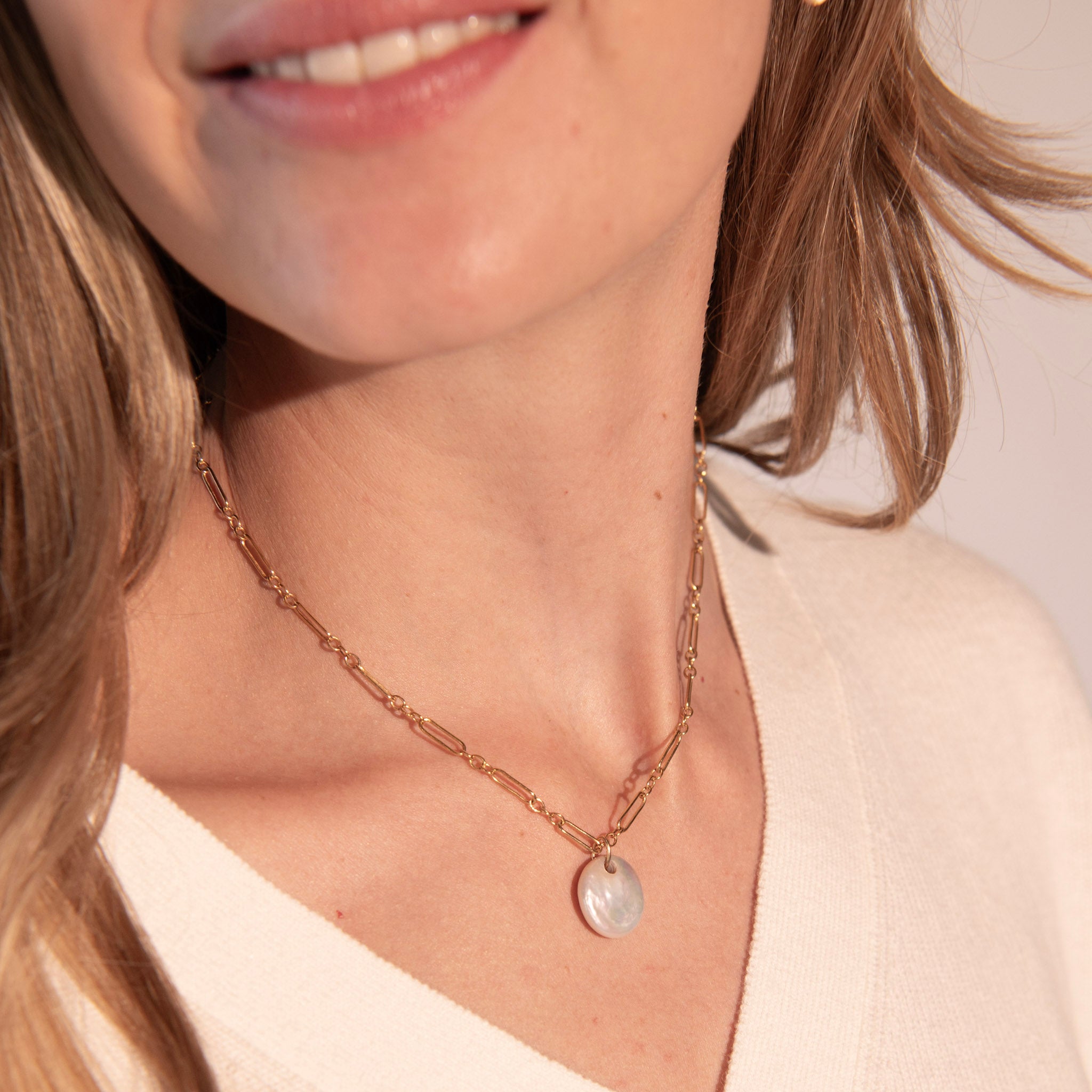 Freshwater Pearl Coin Necklace - Jewel Ya