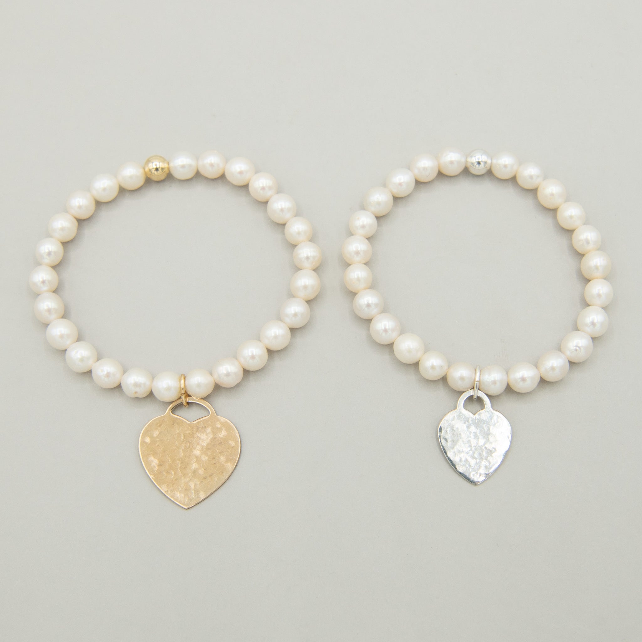 Freshwater Pearl & Hammered Heart Bracelet - Jewel Ya