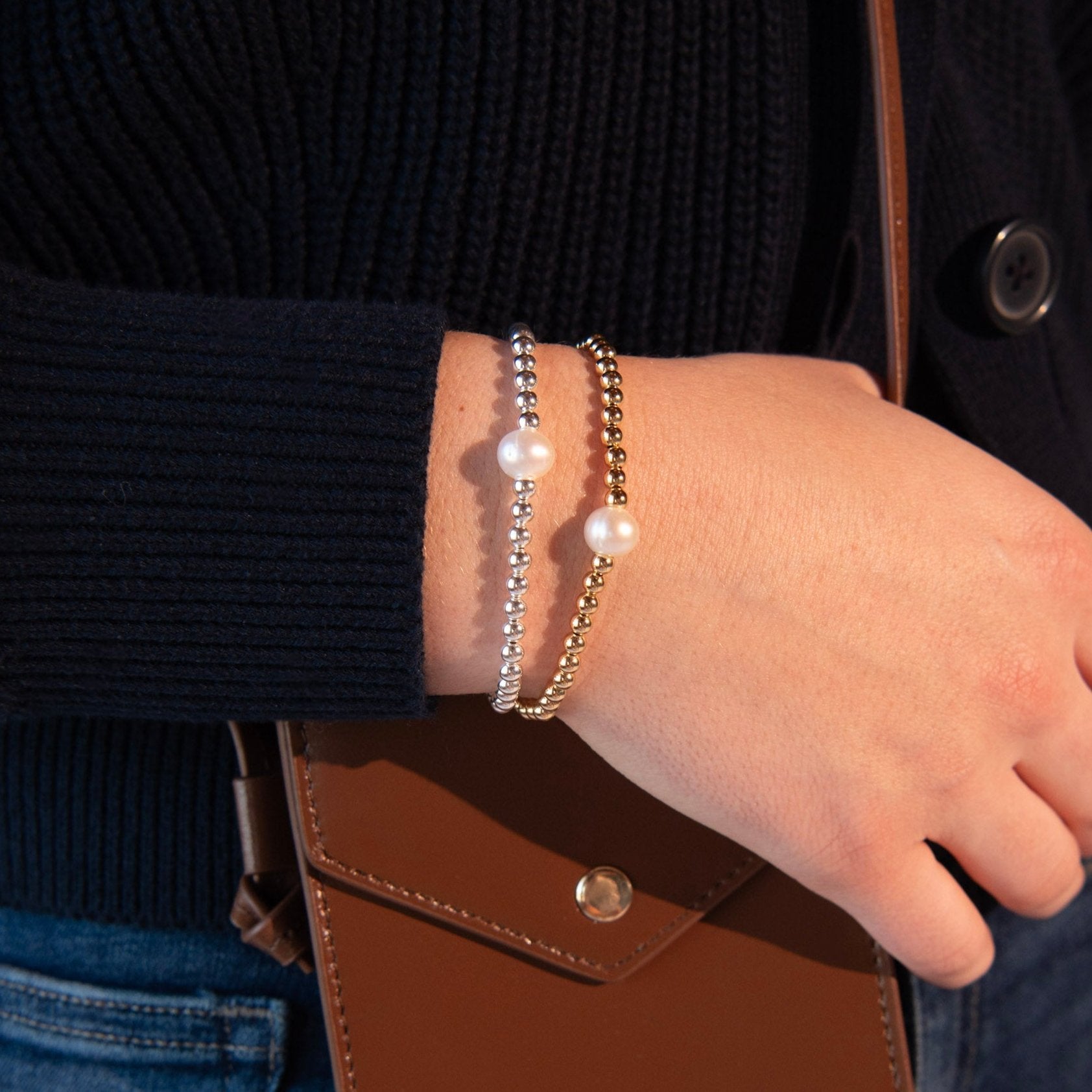 Freshwater Pearl & 4mm Beaded Lux Bracelet - Jewel Ya
