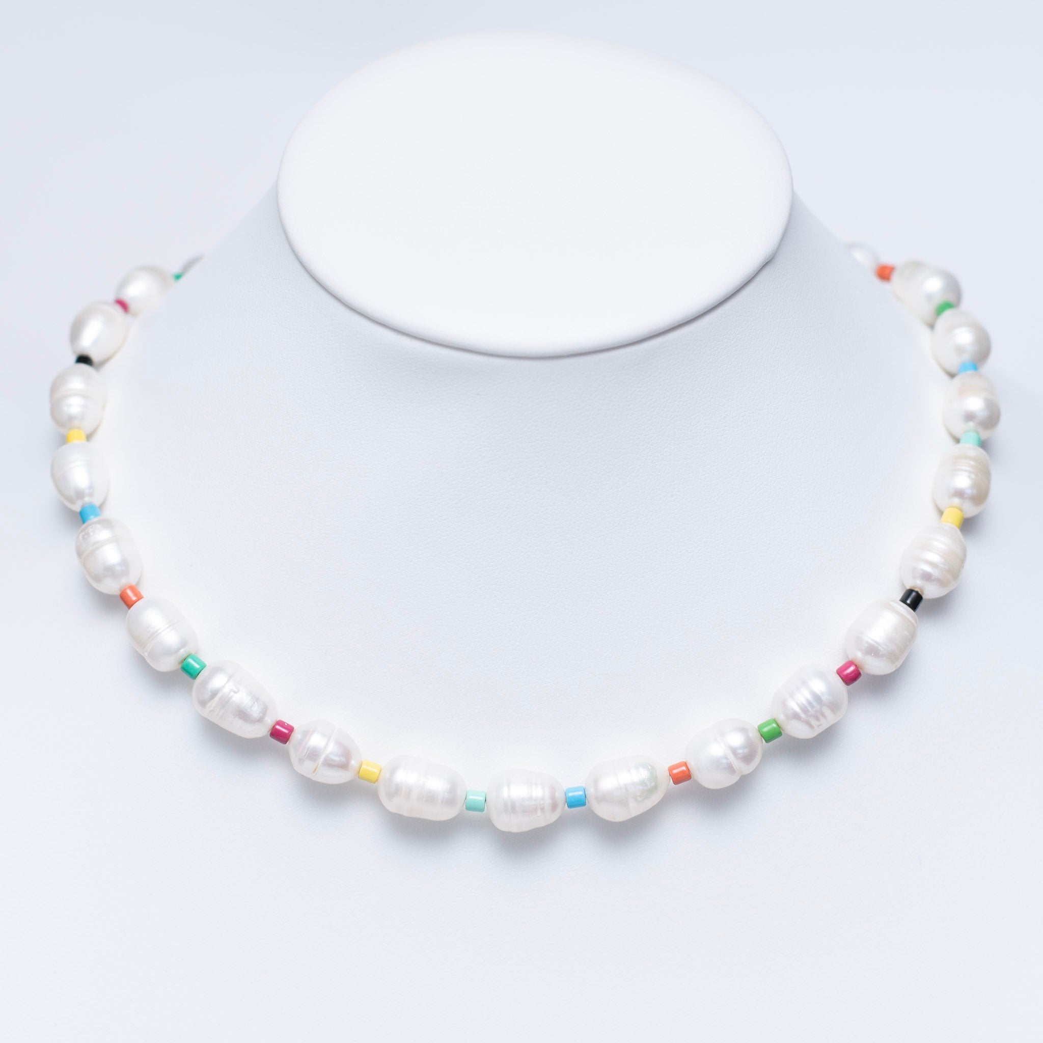 Freshwater Pearl & Colorful Enamel Bead Statement Necklace