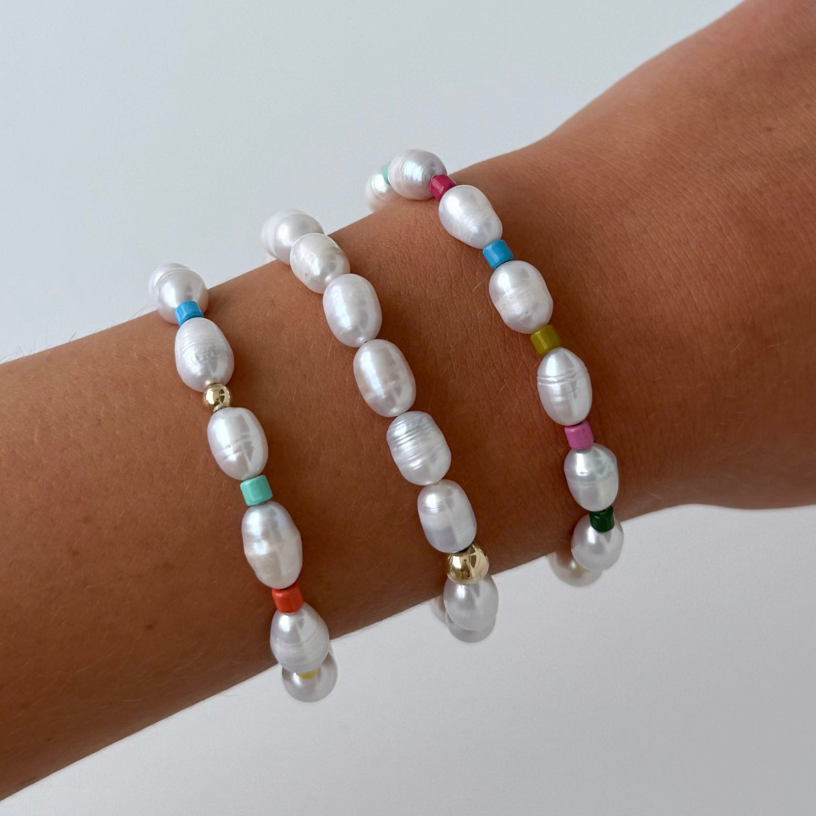 Freshwater Pearl & Enamel Bead Bracelet Stack