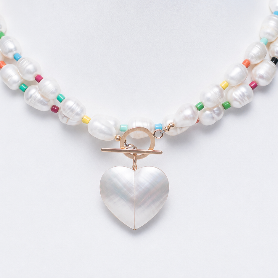 Freshwater Pearl & Enamel Bead Toggle Necklace