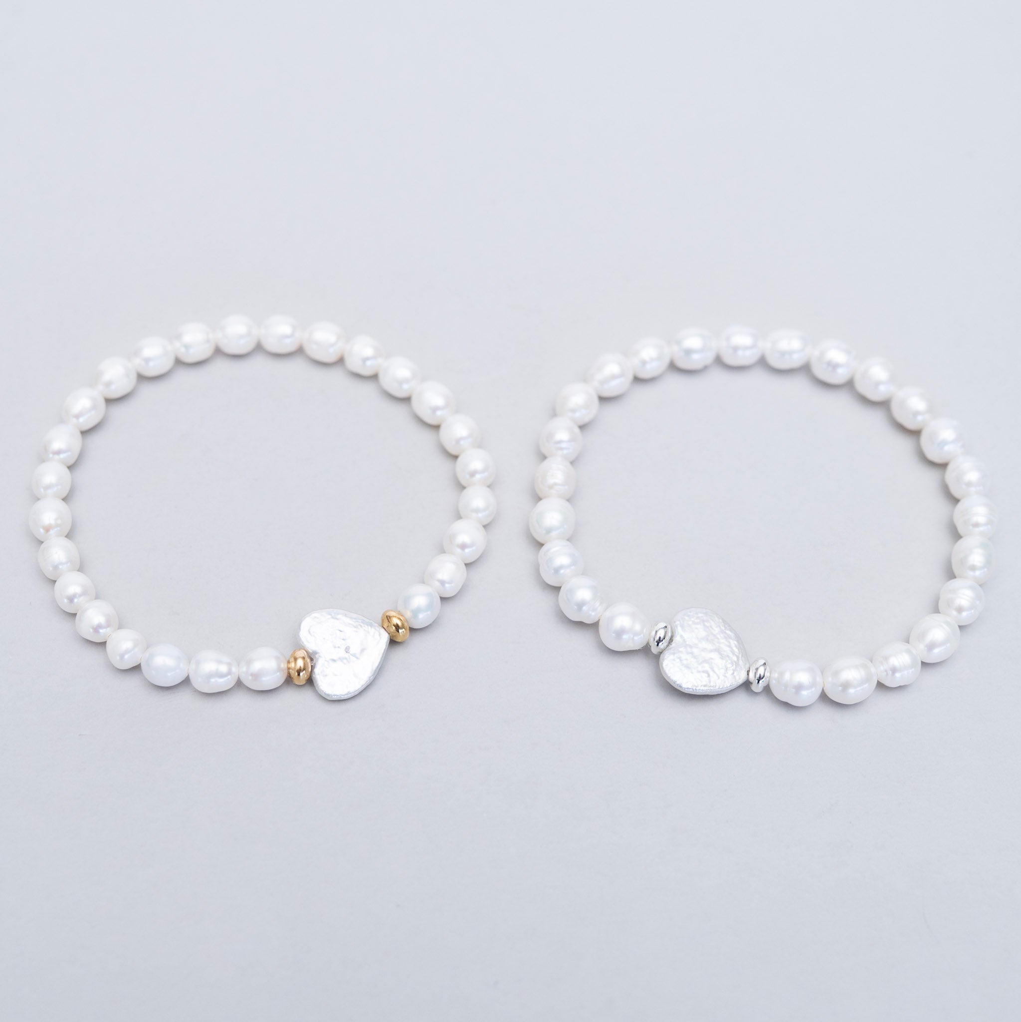 6mm Freshwater Pearl Heart & Beaded Lux Bracelet Set