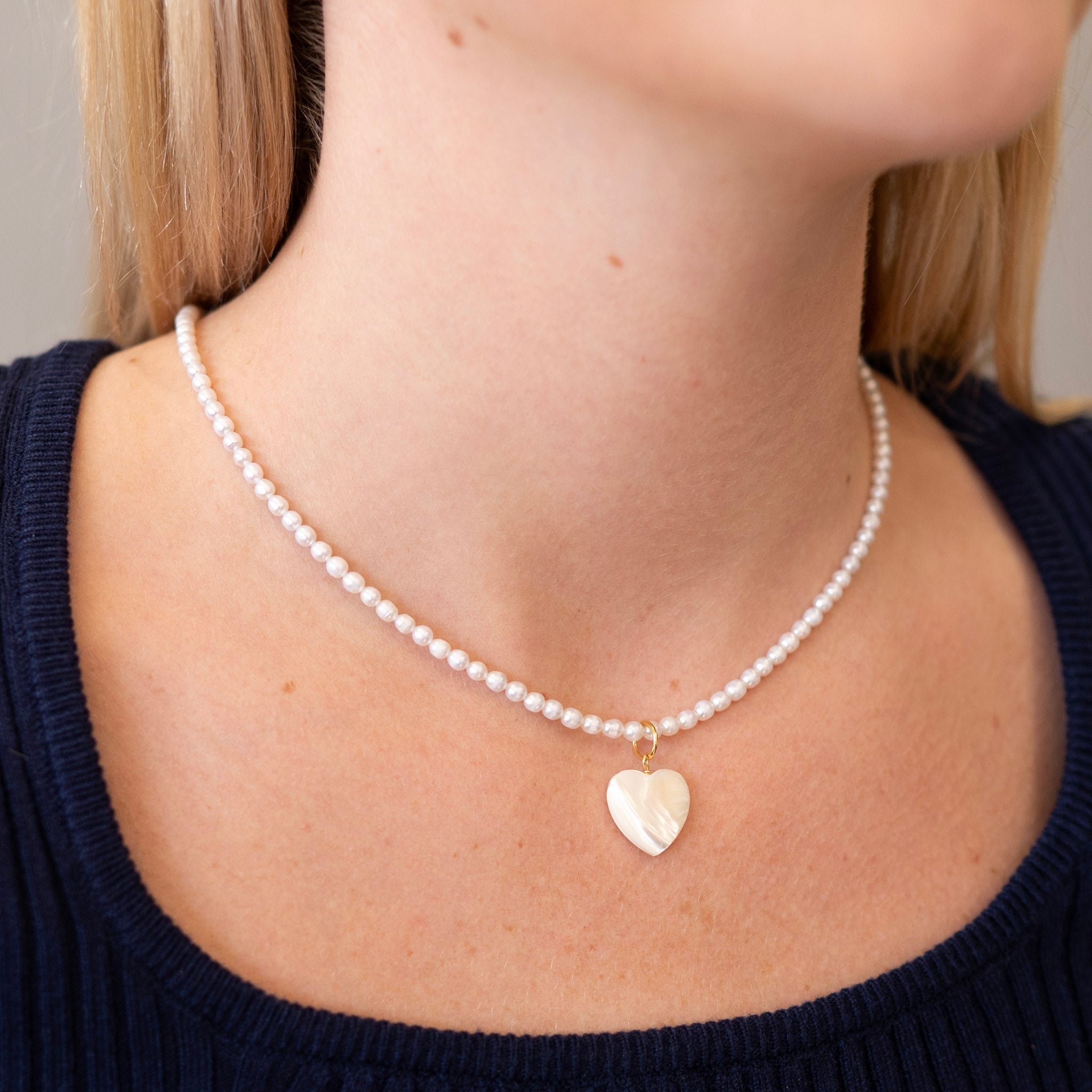 Freshwater Pearl & Mother of Pearl Heart Beaded Necklace