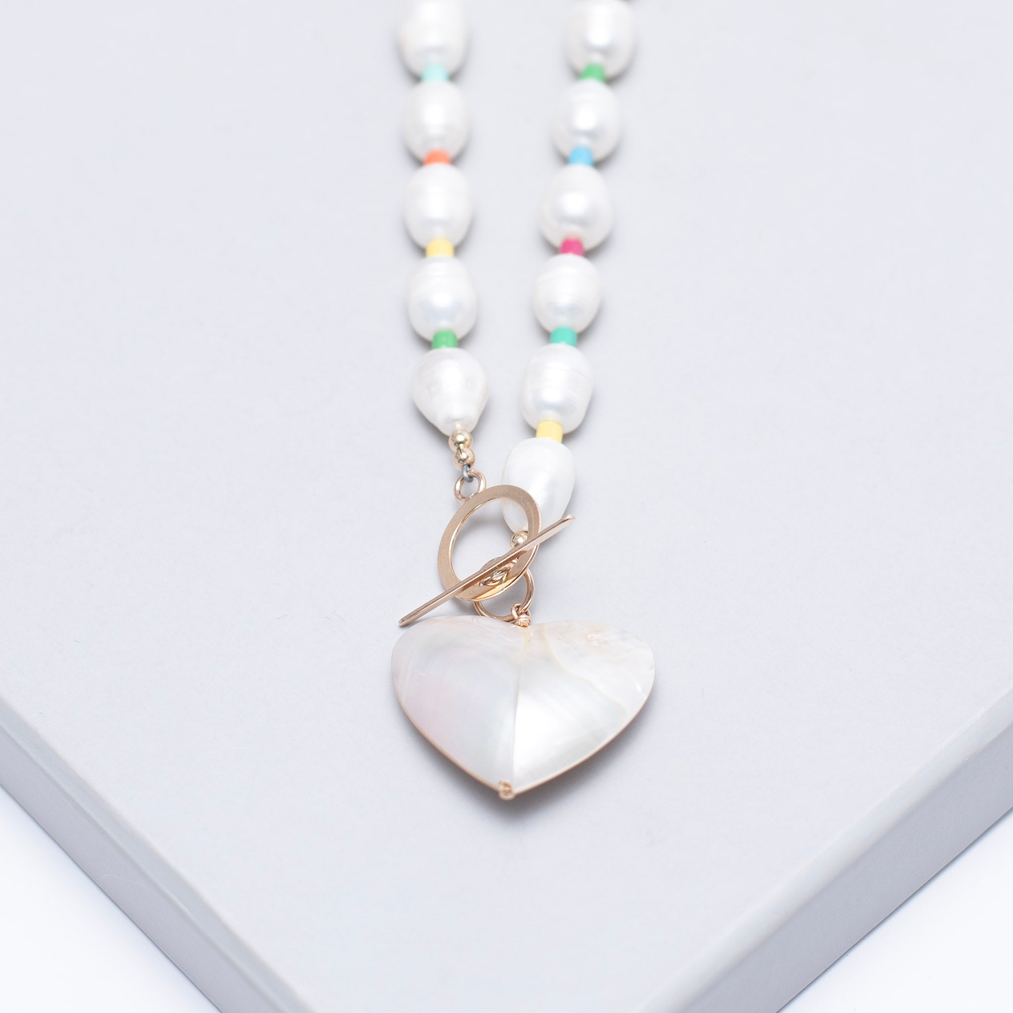 Freshwater Pearl Statement Heart Toggle Necklace