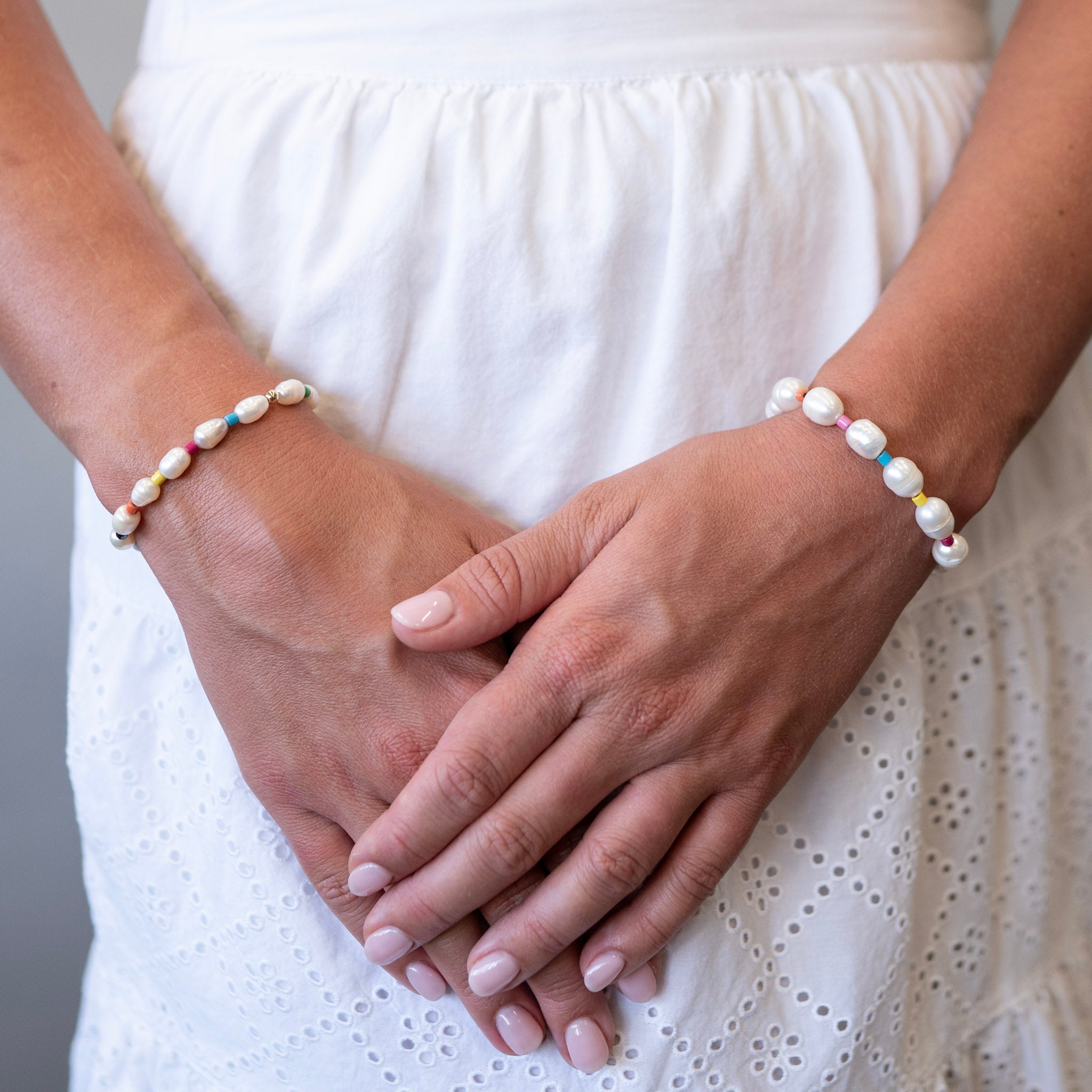 Freshwater Pearl & Summer Color Enamel Bead Bracelets