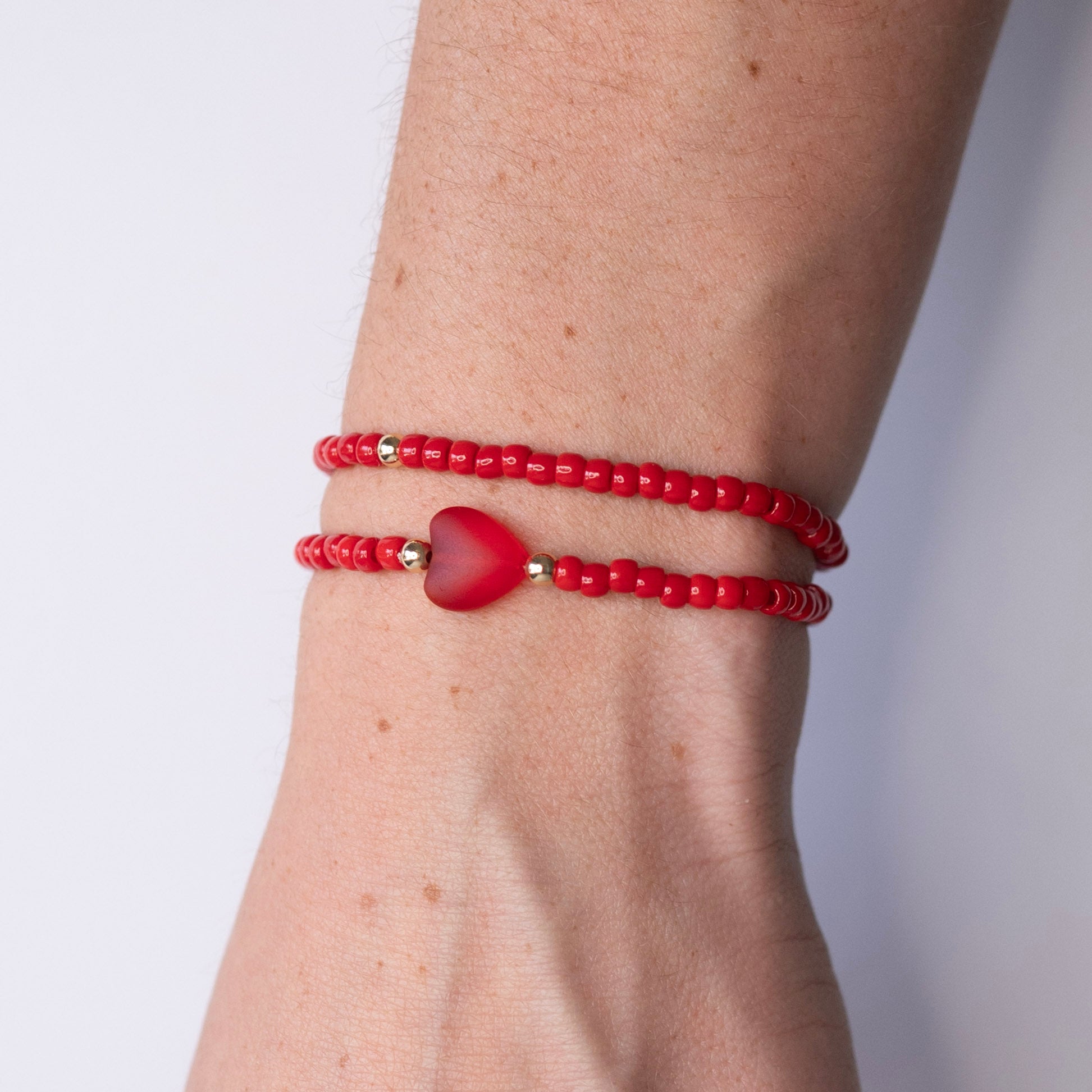 Galentines Seed Bead Heart Bracelet