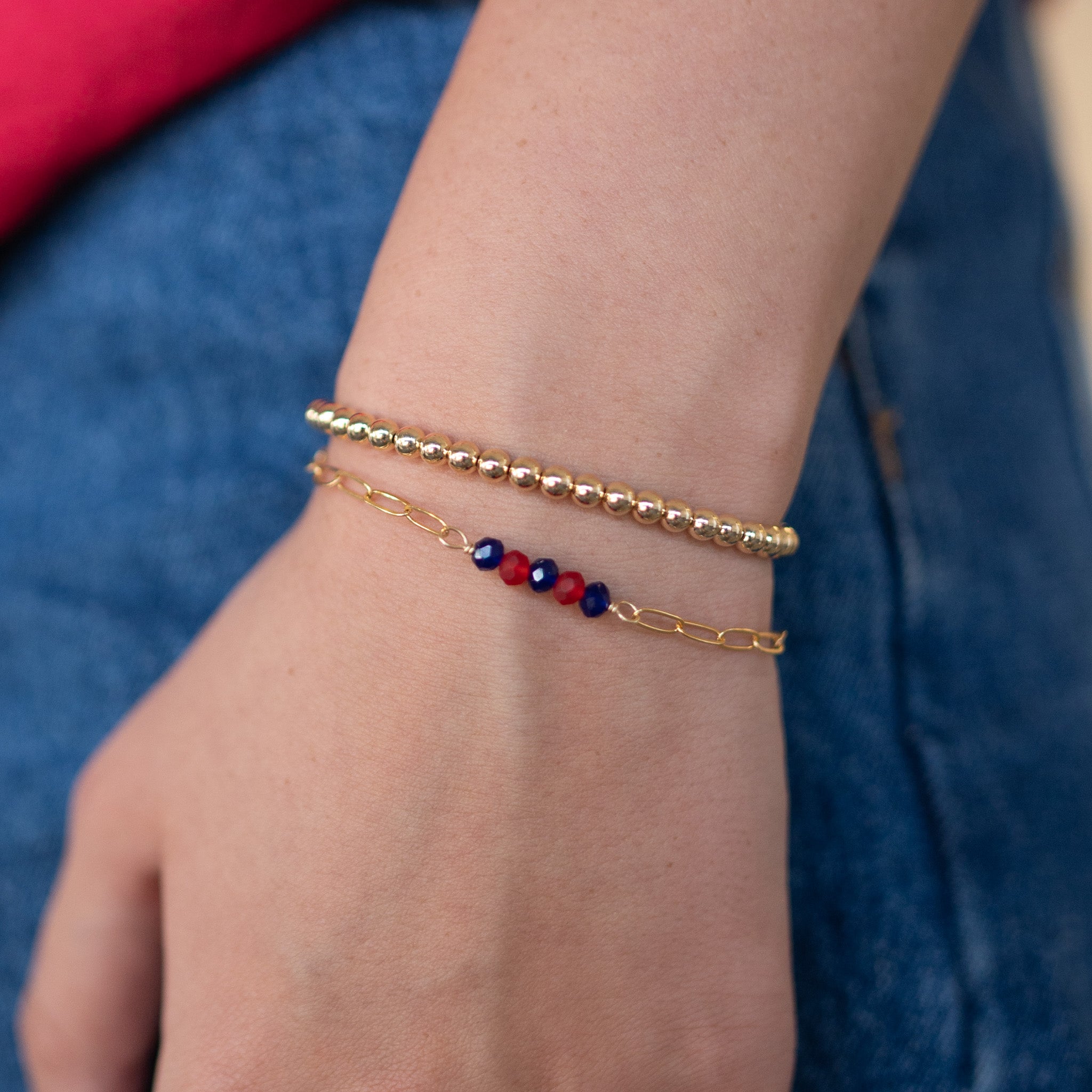 Game Day Paperclip Chain Bracelet & Beaded Lux Set - Jewel Ya
