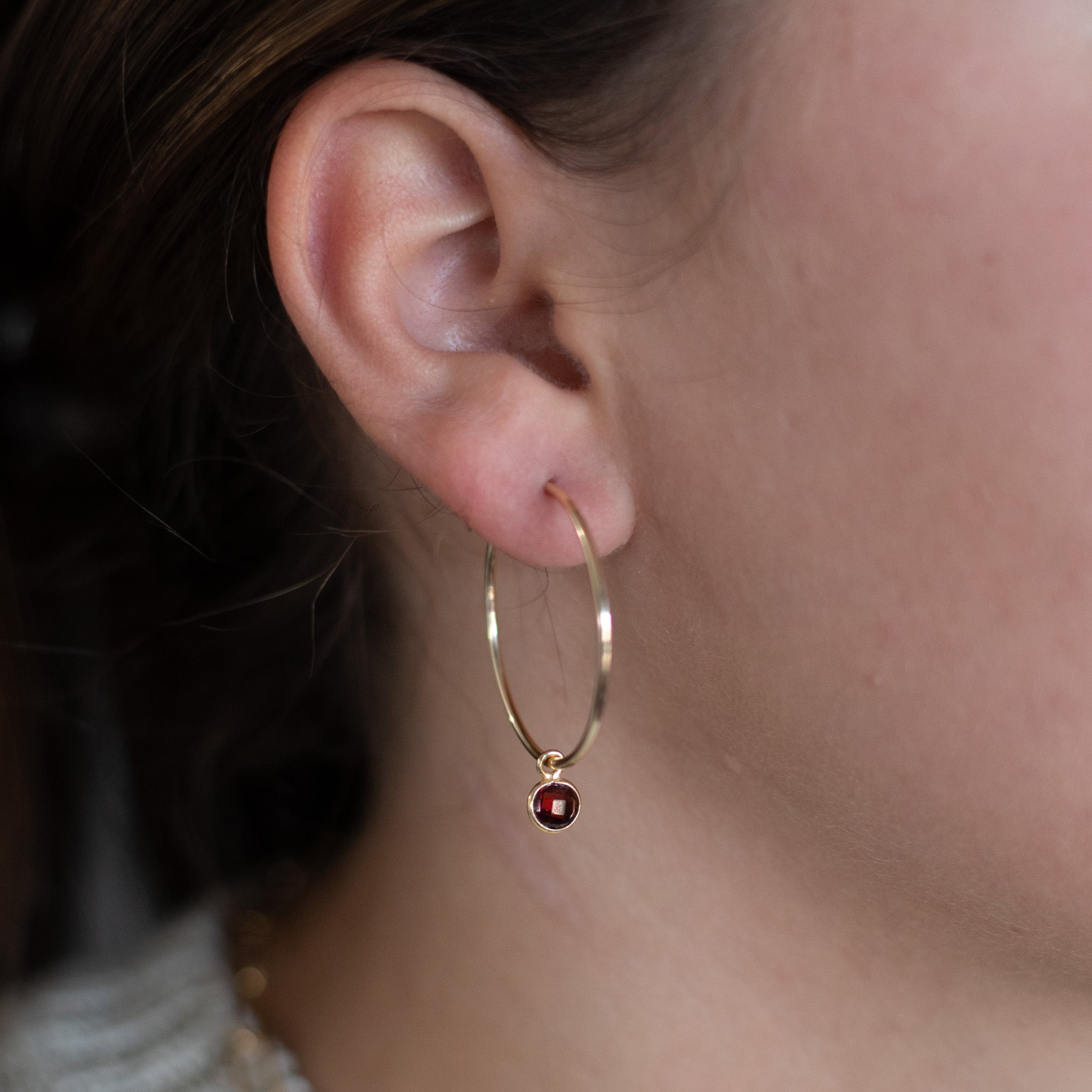 Garnet Hoop Drops
