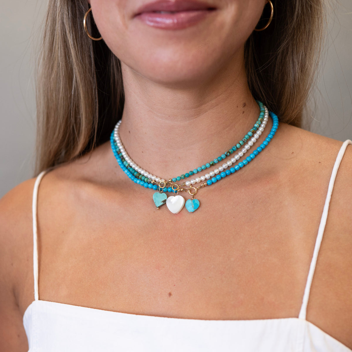 Gemstone Heart Charm Necklace Layering