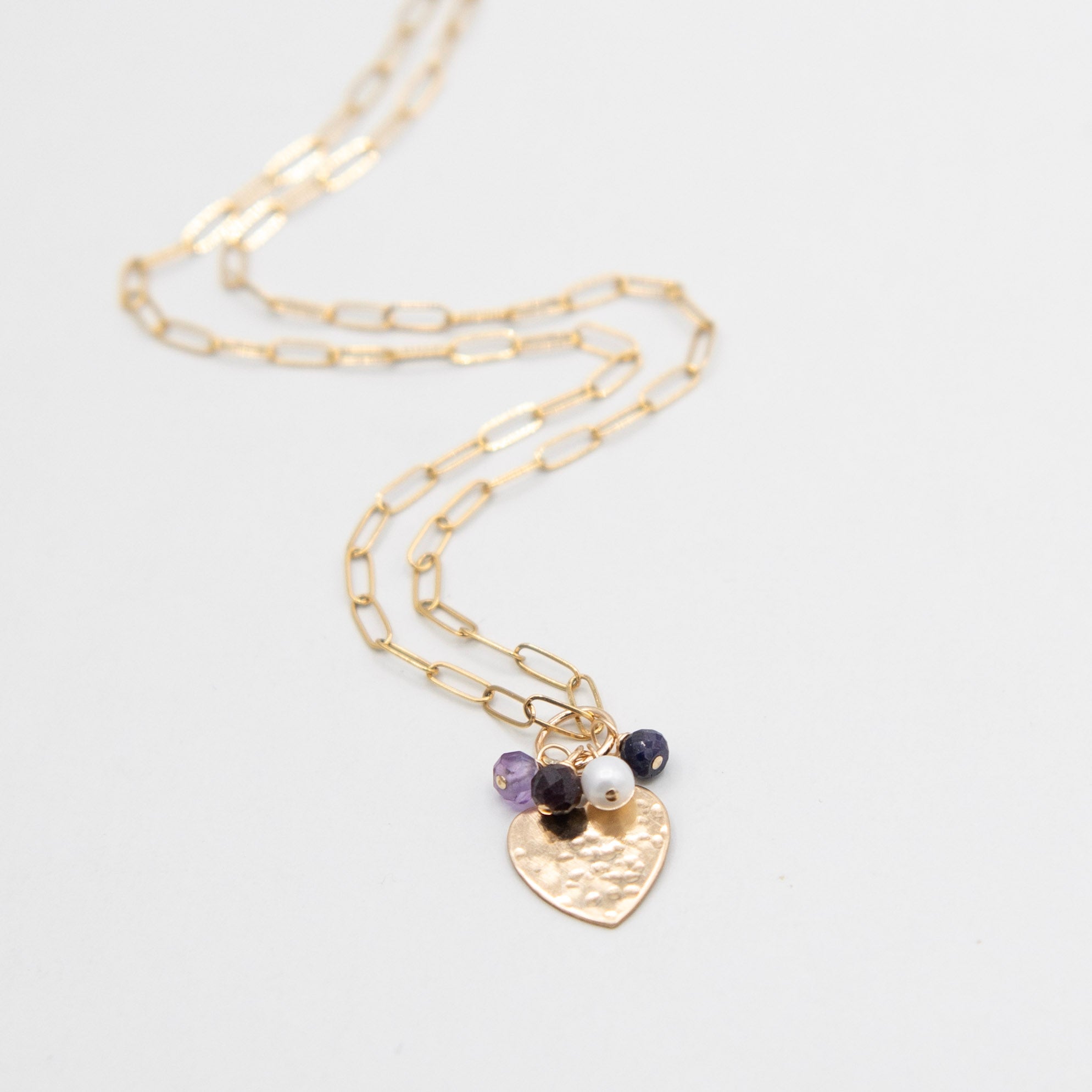 'My People' Birthstone & Heart Paperclip Necklace - Jewel Ya