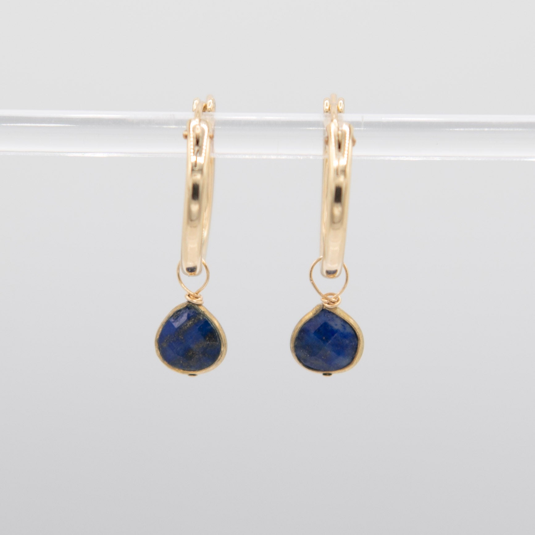 14k Gold Filled Hoops & Lapis Drops - Jewel Ya
