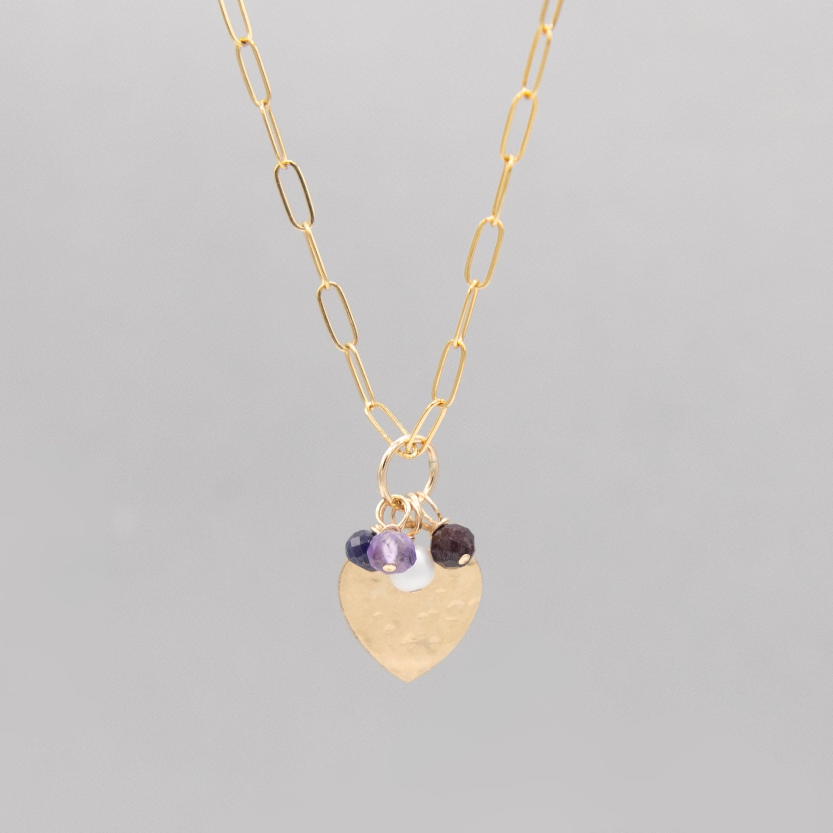 'My People' Birthstone & Heart Paperclip Necklace - Jewel Ya
