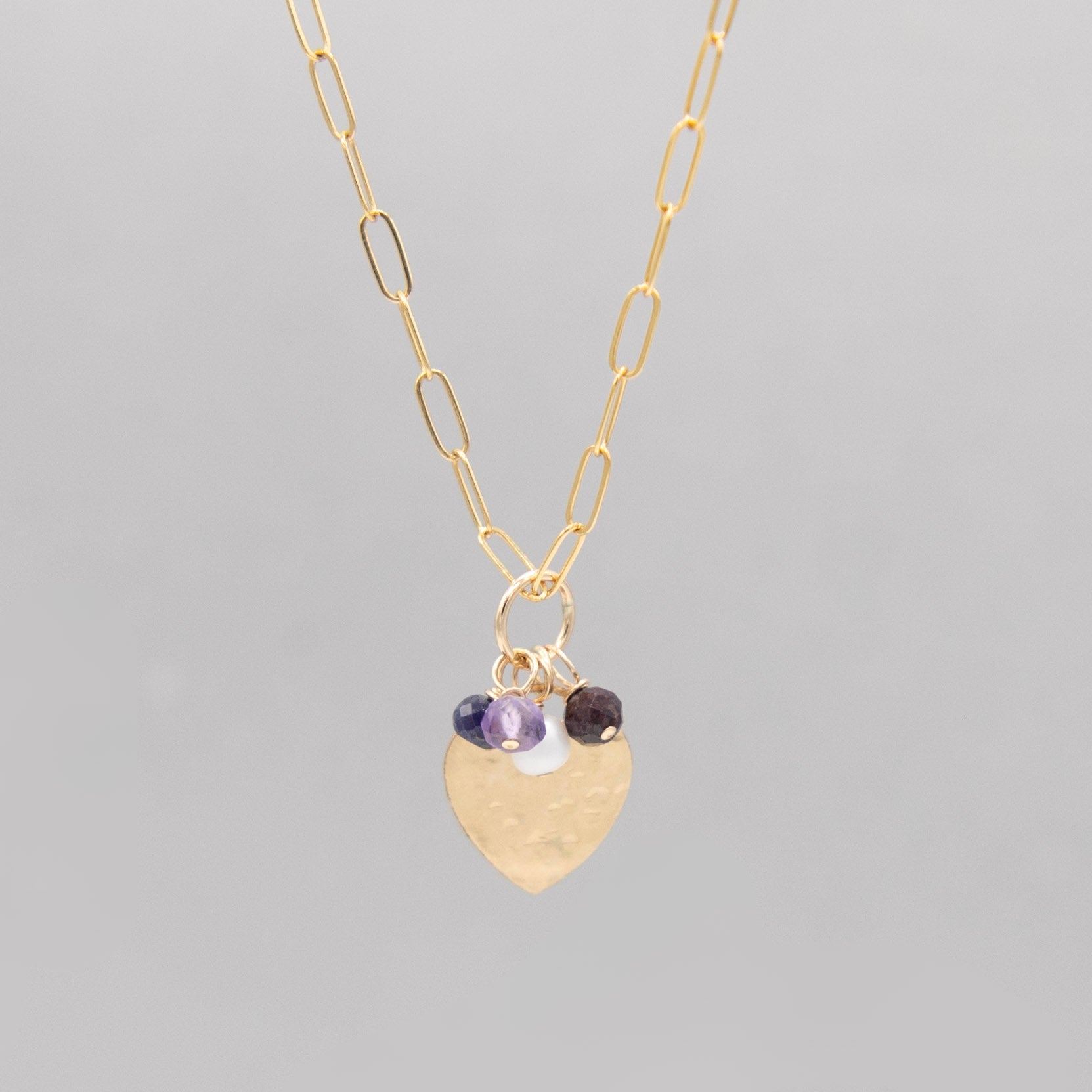 'My People' Birthstone & Heart Paperclip Necklace - Jewel Ya