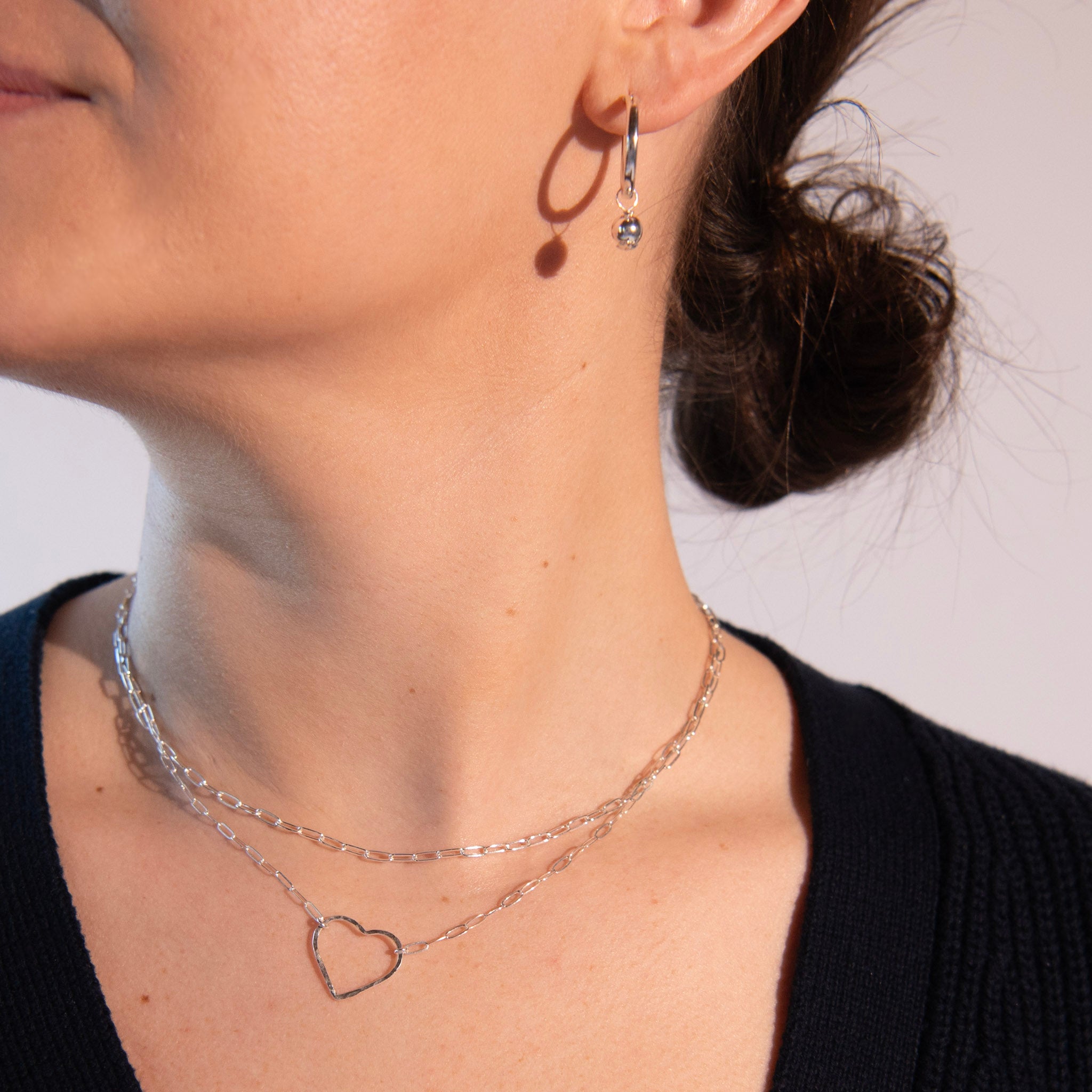 Heart Link & Small Paper Clip Necklace Layering Set - Jewel Ya