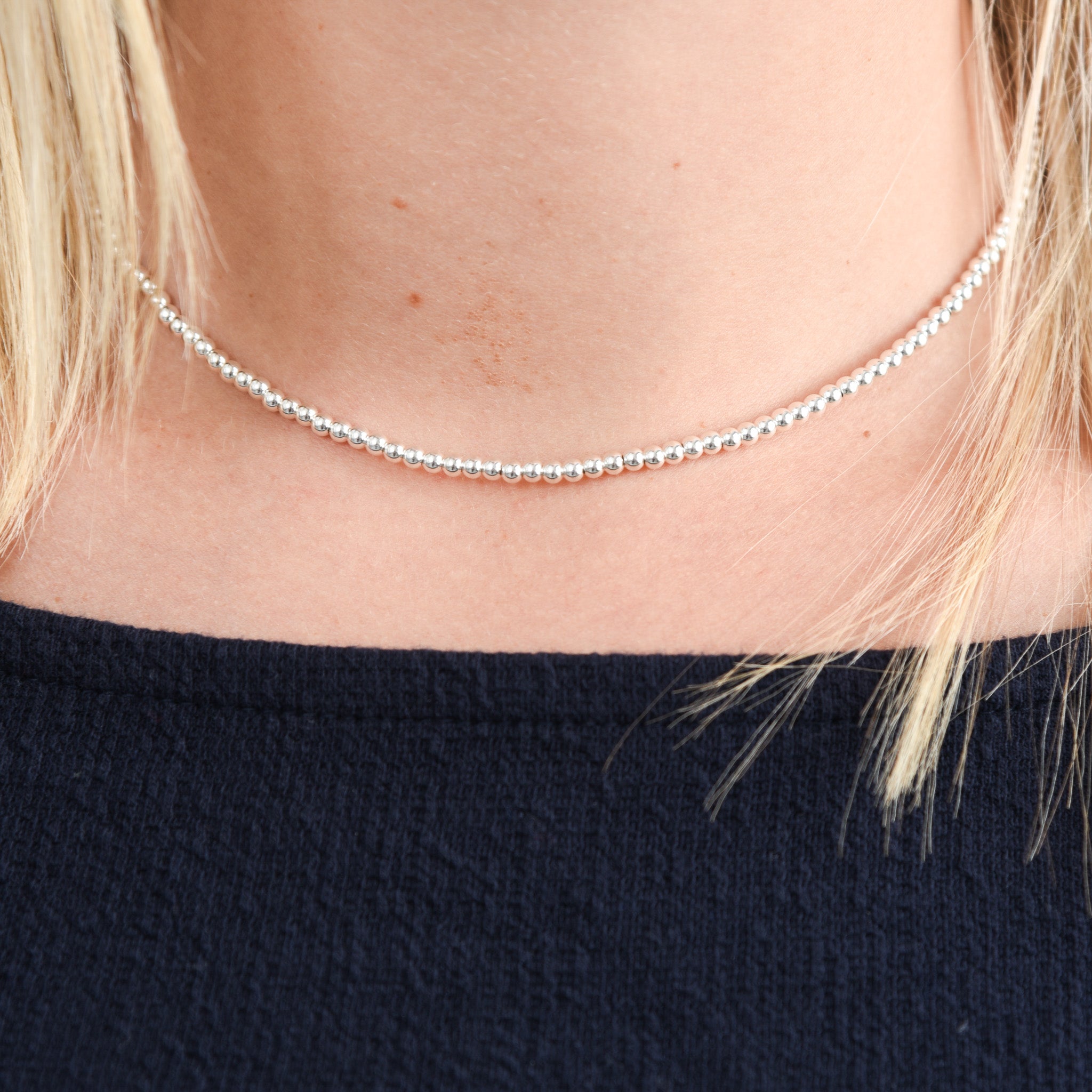 Sterling Silver 3mm Beaded Lux Necklace - Jewel Ya