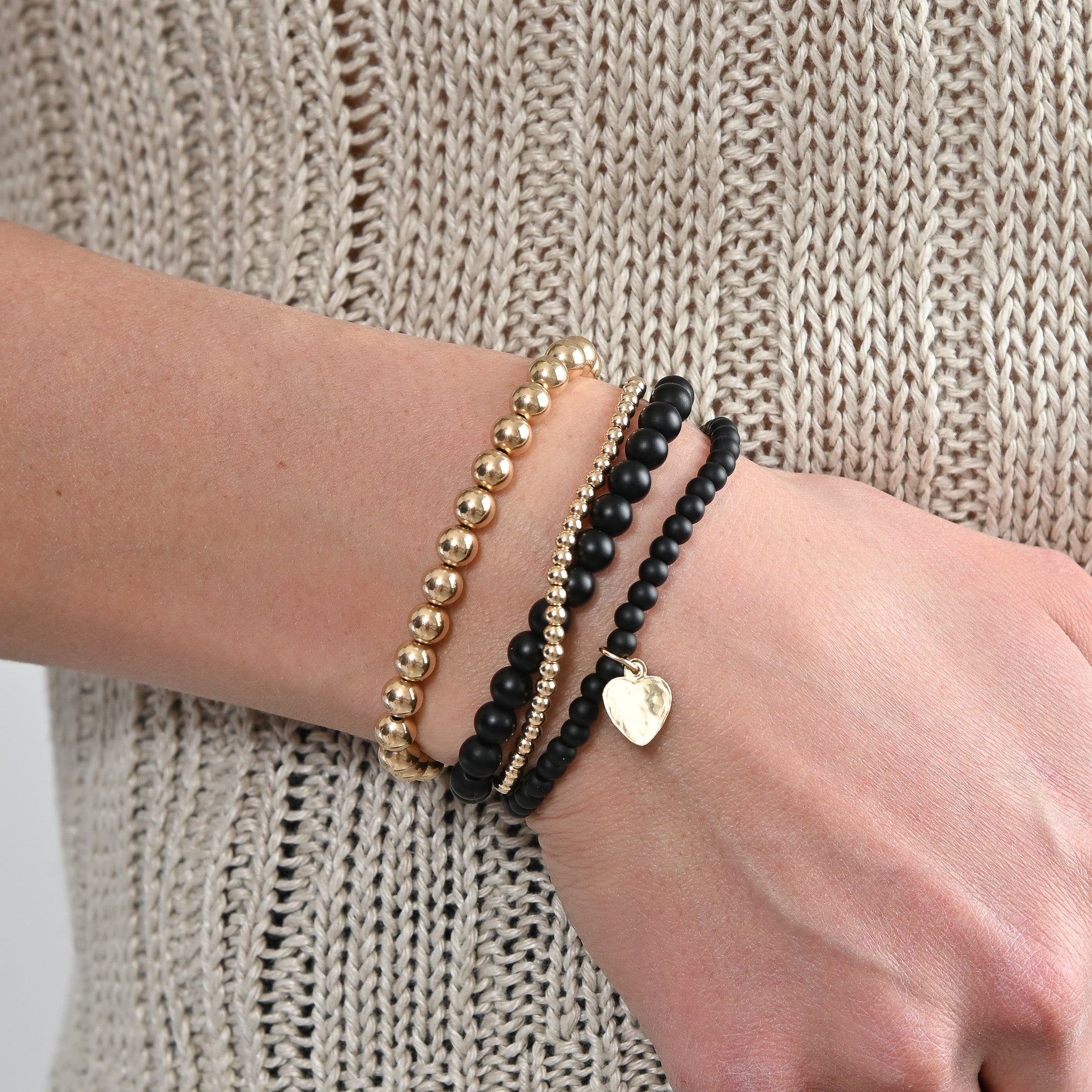 Matte Black Onyx & 14k Gold filled Heart Bracelet - Jewel Ya