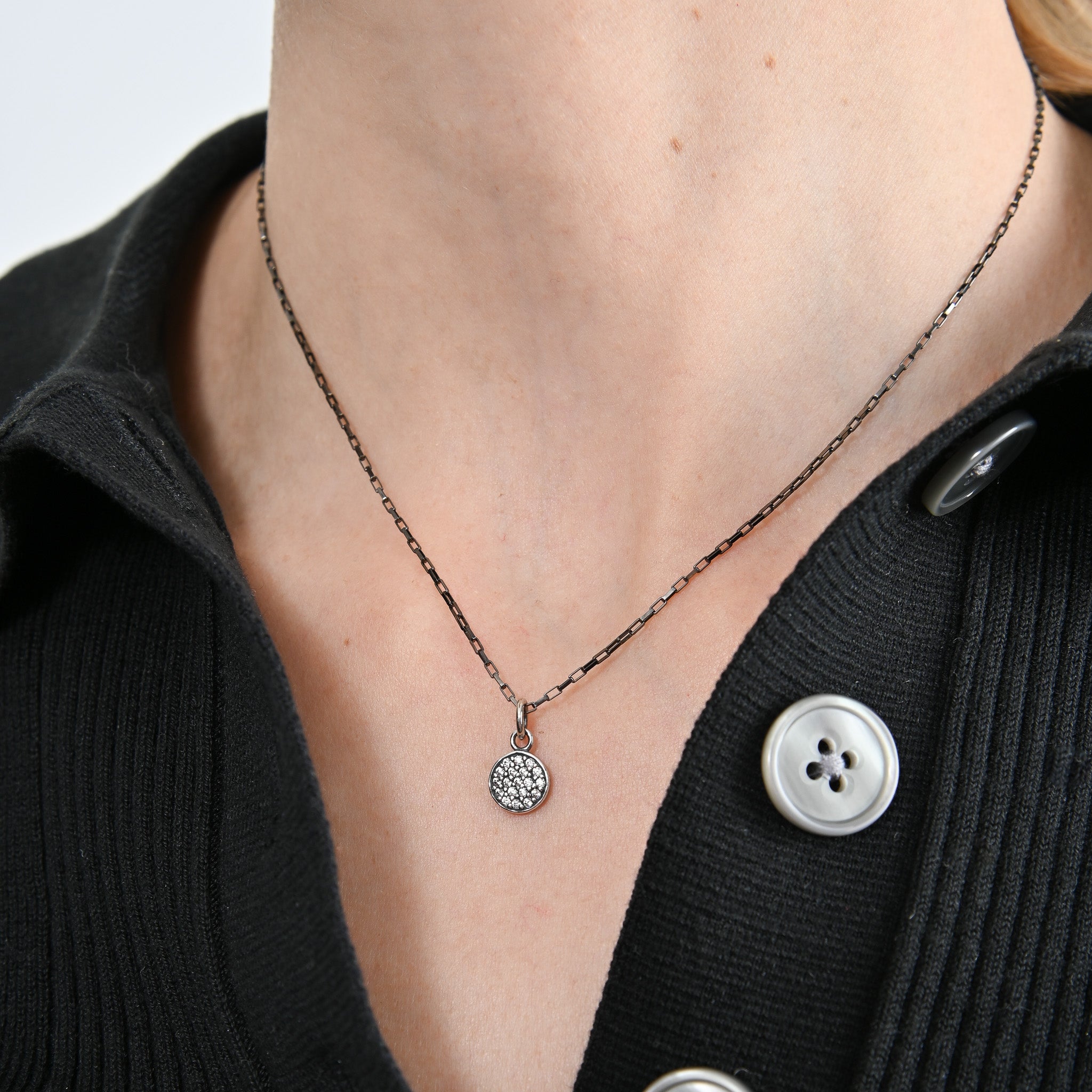 Cubic Zirconia & Petite Black Diamond Chain Necklace - Jewel Ya
