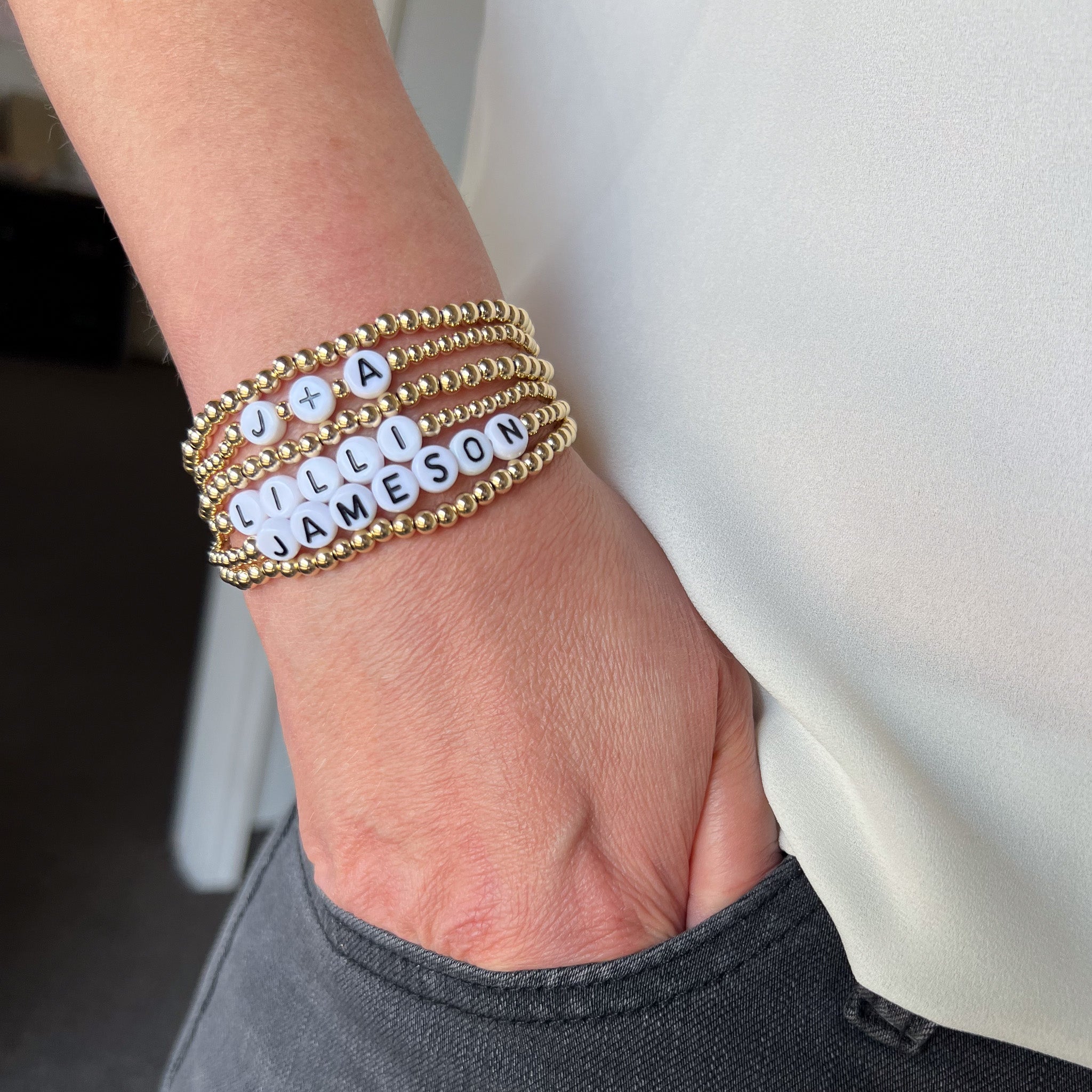 Personalized Mixed Metals 4mm Bracelet Set