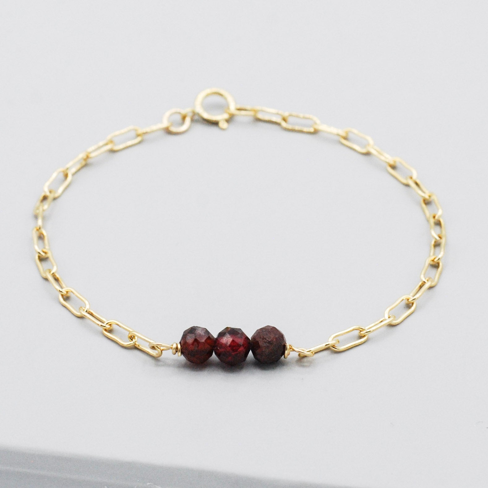 January Garnet Paper Clip Chain Bracelet - Jewel Ya