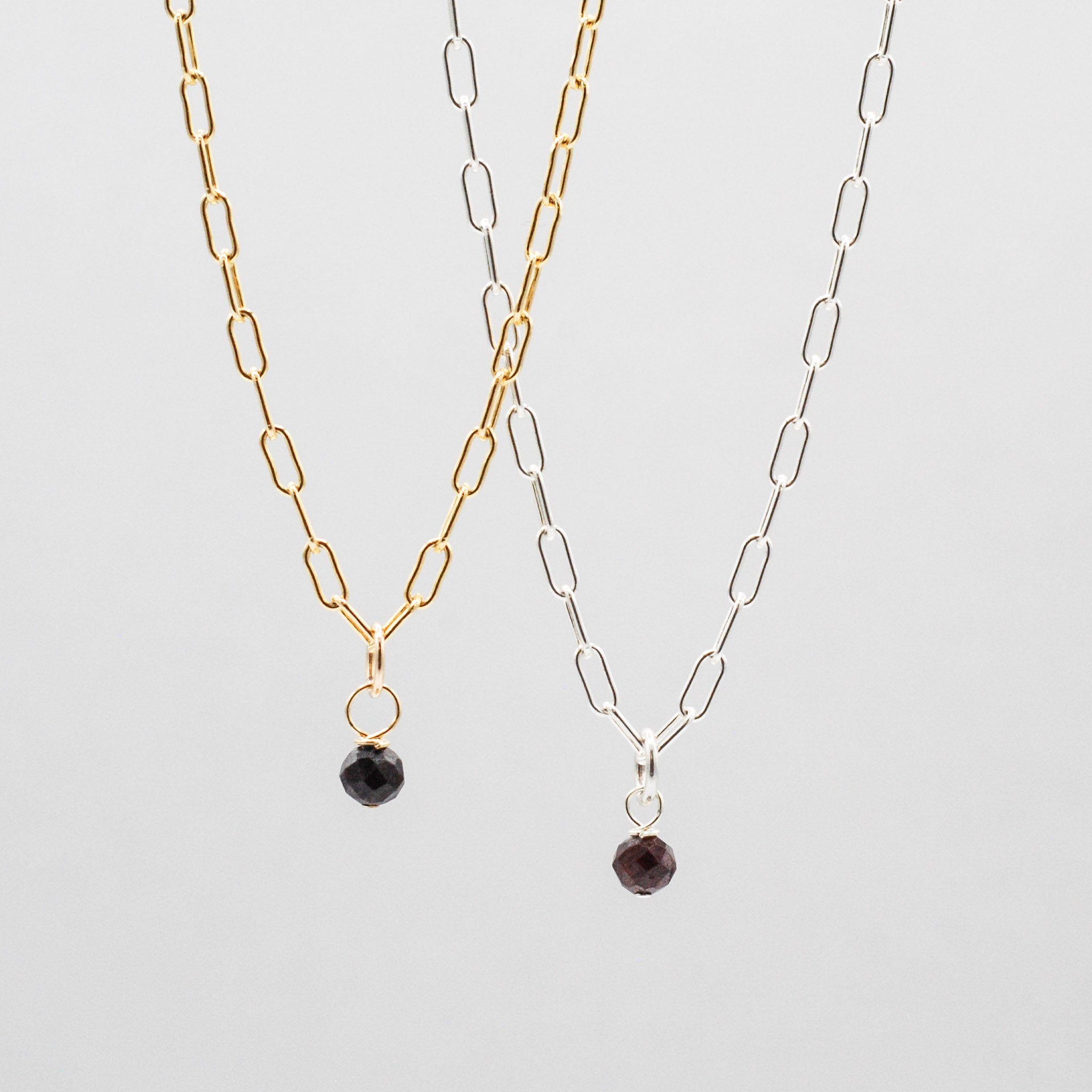 January Garnet Birthstone Paper Clip Necklace - Jewel Ya